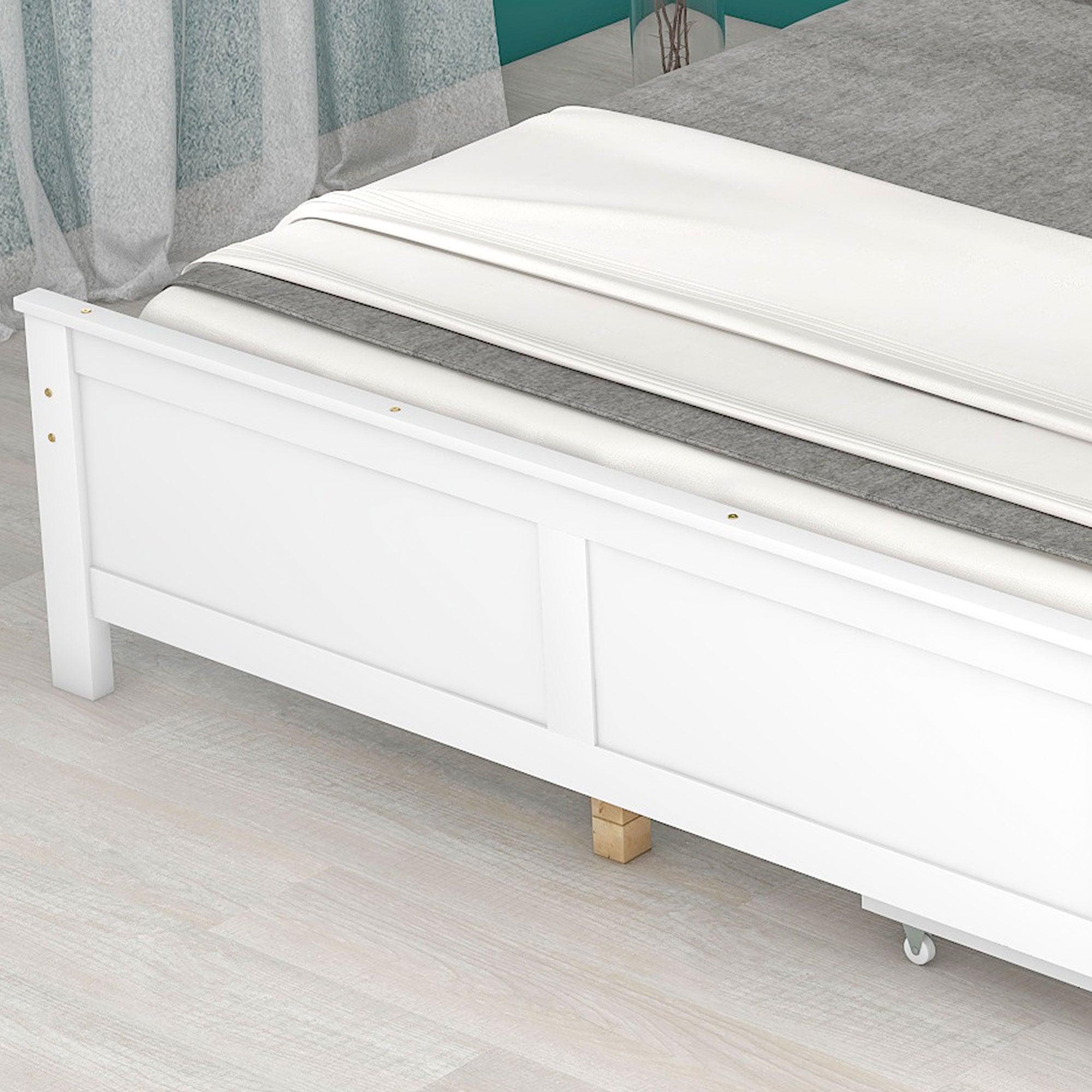 Wooden Bed, Double/Youth/Adult, Storage Drawers, Pinewood, White