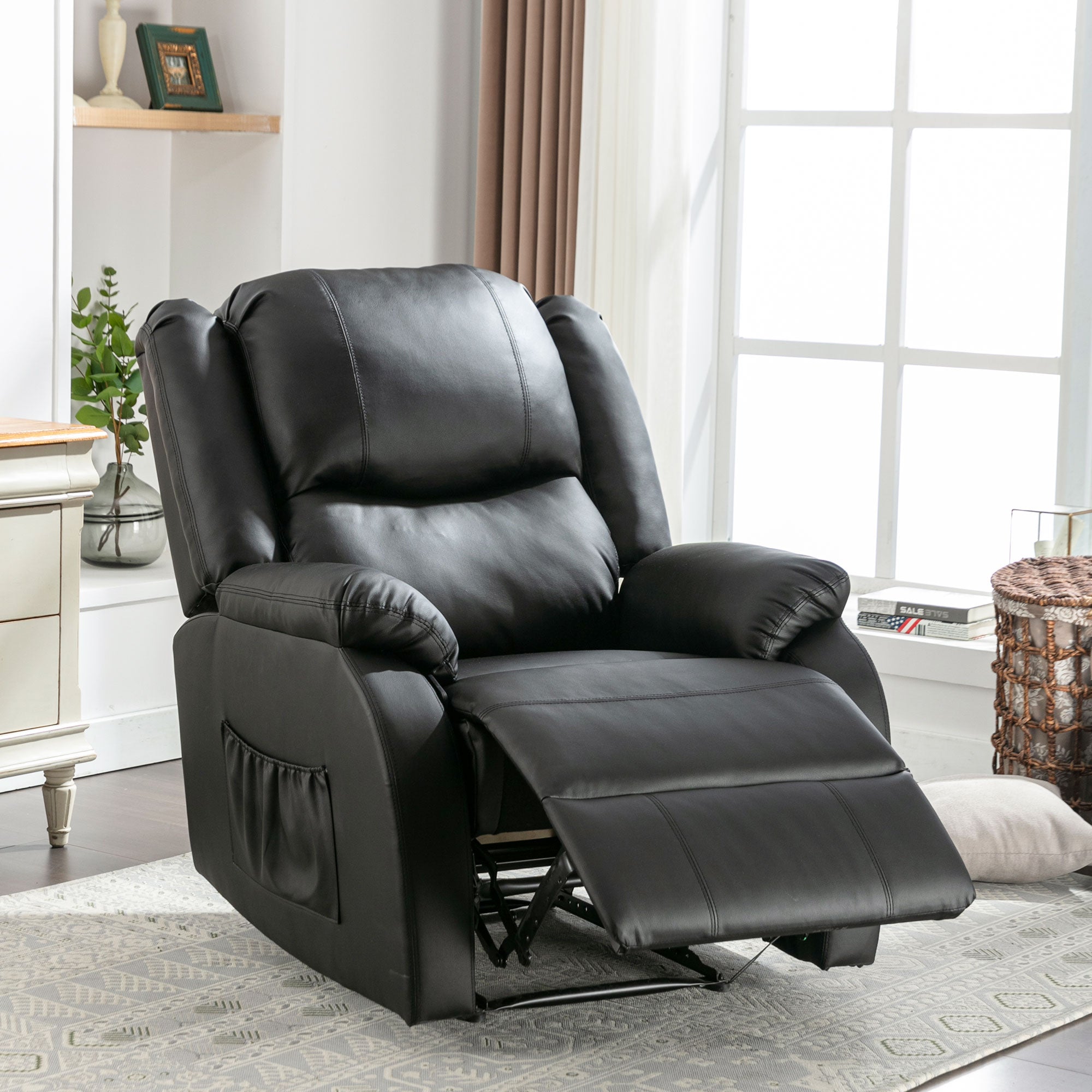 300969970AAA Reclining Armchair & Lounger, TV Recliner, Side Pocket, PU Leather