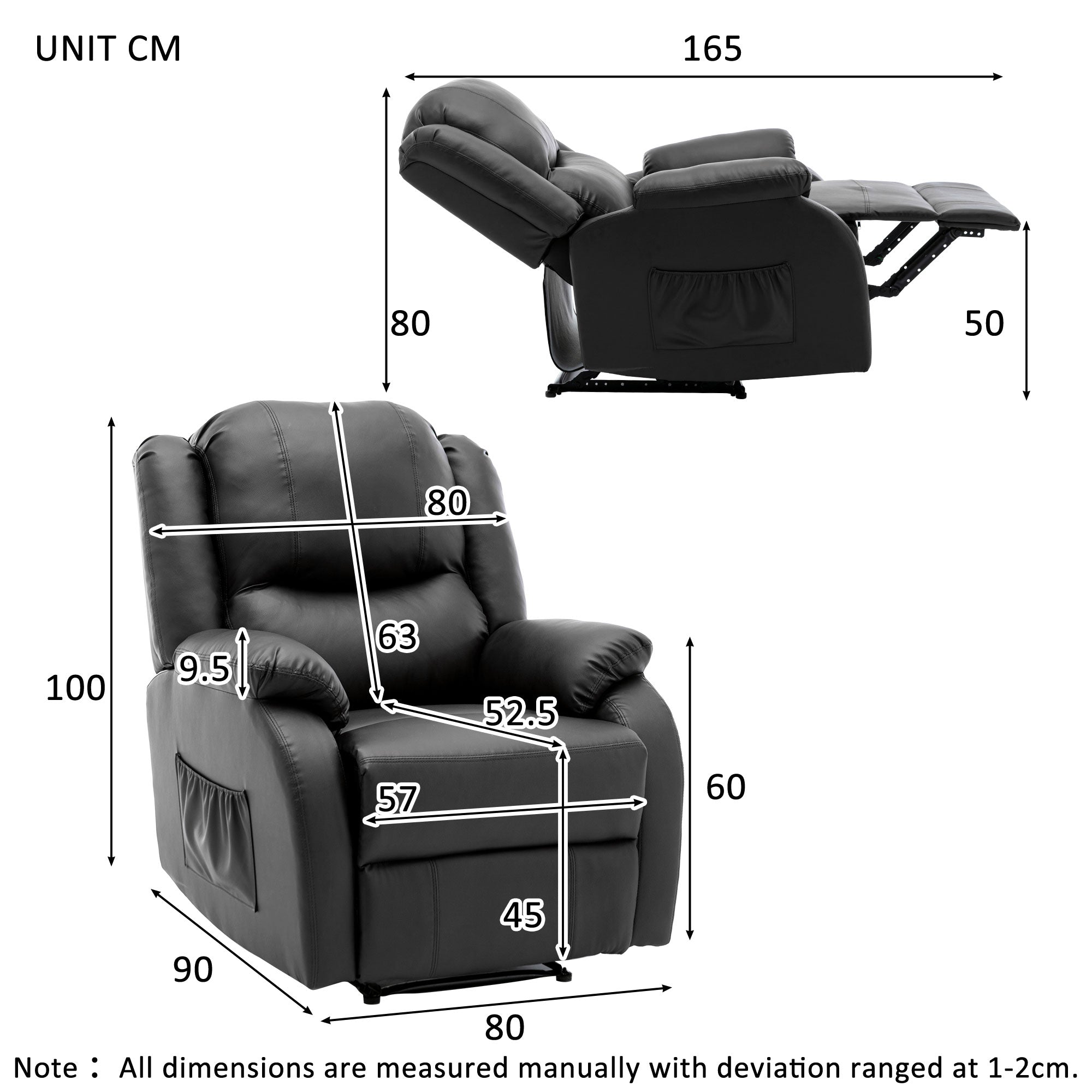 300969970AAA Reclining Armchair & Lounger, TV Recliner, Side Pocket, PU Leather