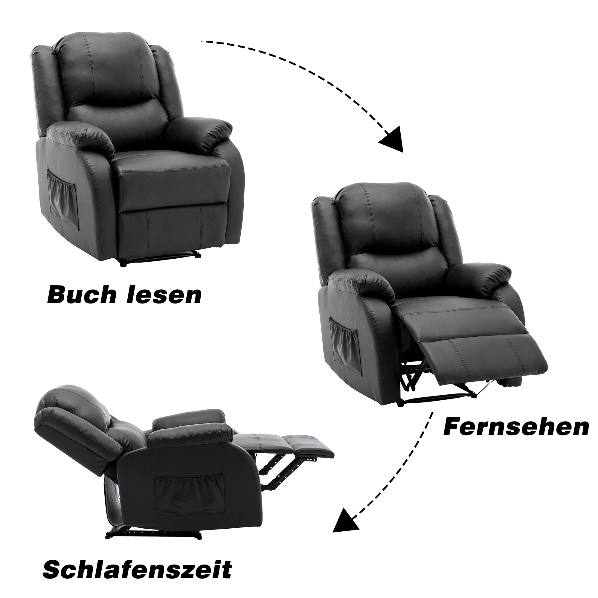 300969970AAA Reclining Armchair & Lounger, TV Recliner, Side Pocket, PU Leather