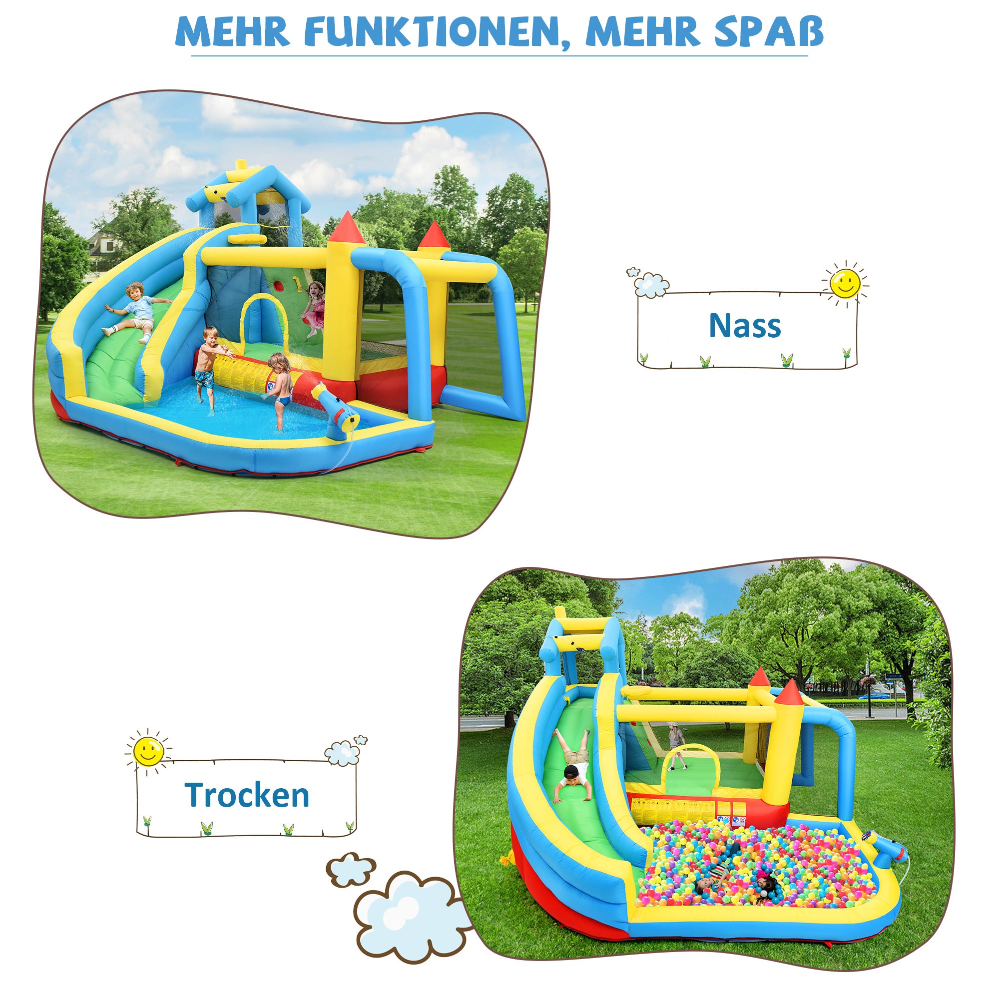 Children's Bouncy Castle, 5 in 1 inflatable outdoor castle with slide, jumping area, water pool, football net