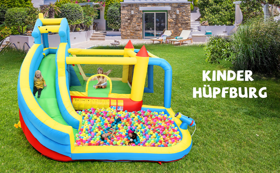 Children's Bouncy Castle, 5 in 1 inflatable outdoor castle with slide, jumping area, water pool, football net