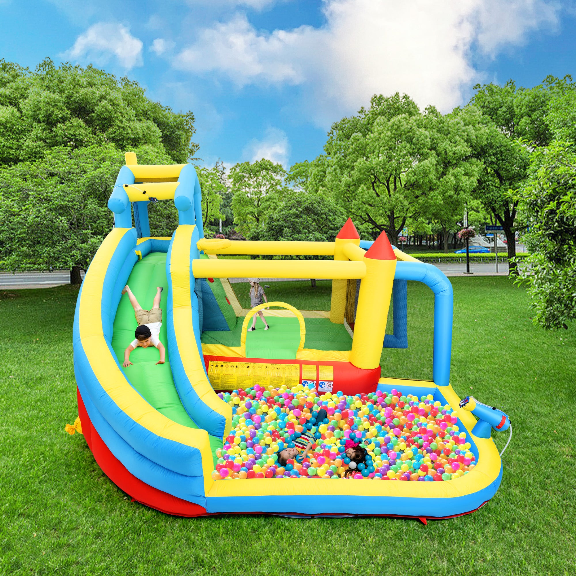 Children's Bouncy Castle, 5 in 1 inflatable outdoor castle with slide, jumping area, water pool, football net