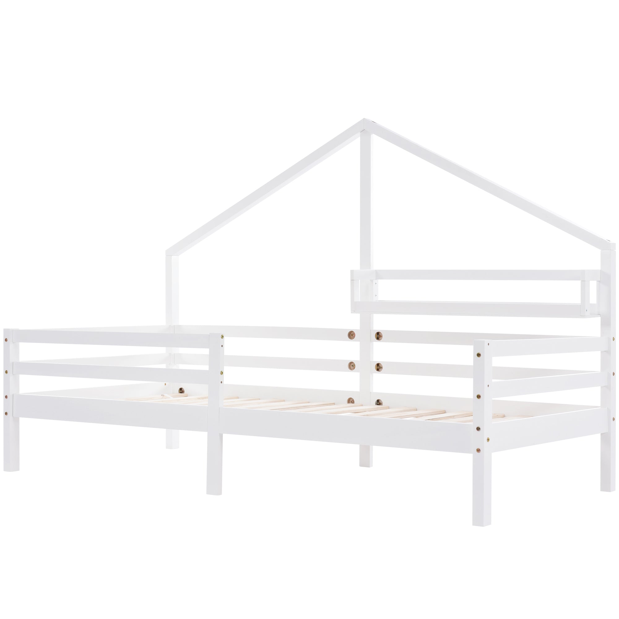 House Bed Children's Bed, Storage Shelf Fireplace Shape 90x200 cm, White