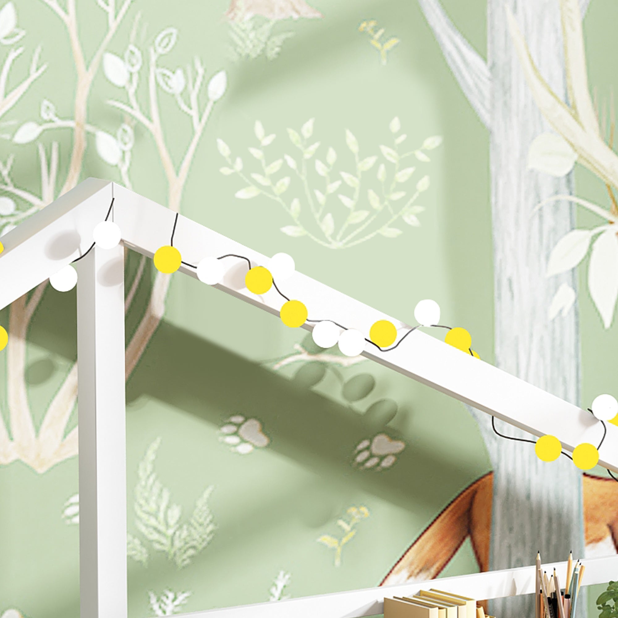 House Bed Children's Bed, Storage Shelf Fireplace Shape 90x200 cm, White