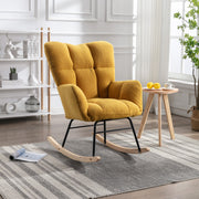 Mid Century Modern Rocking Chair, Teddy Fabric Tufted Upholstered, Padded Seat for Living Room Bedroom, Yellow