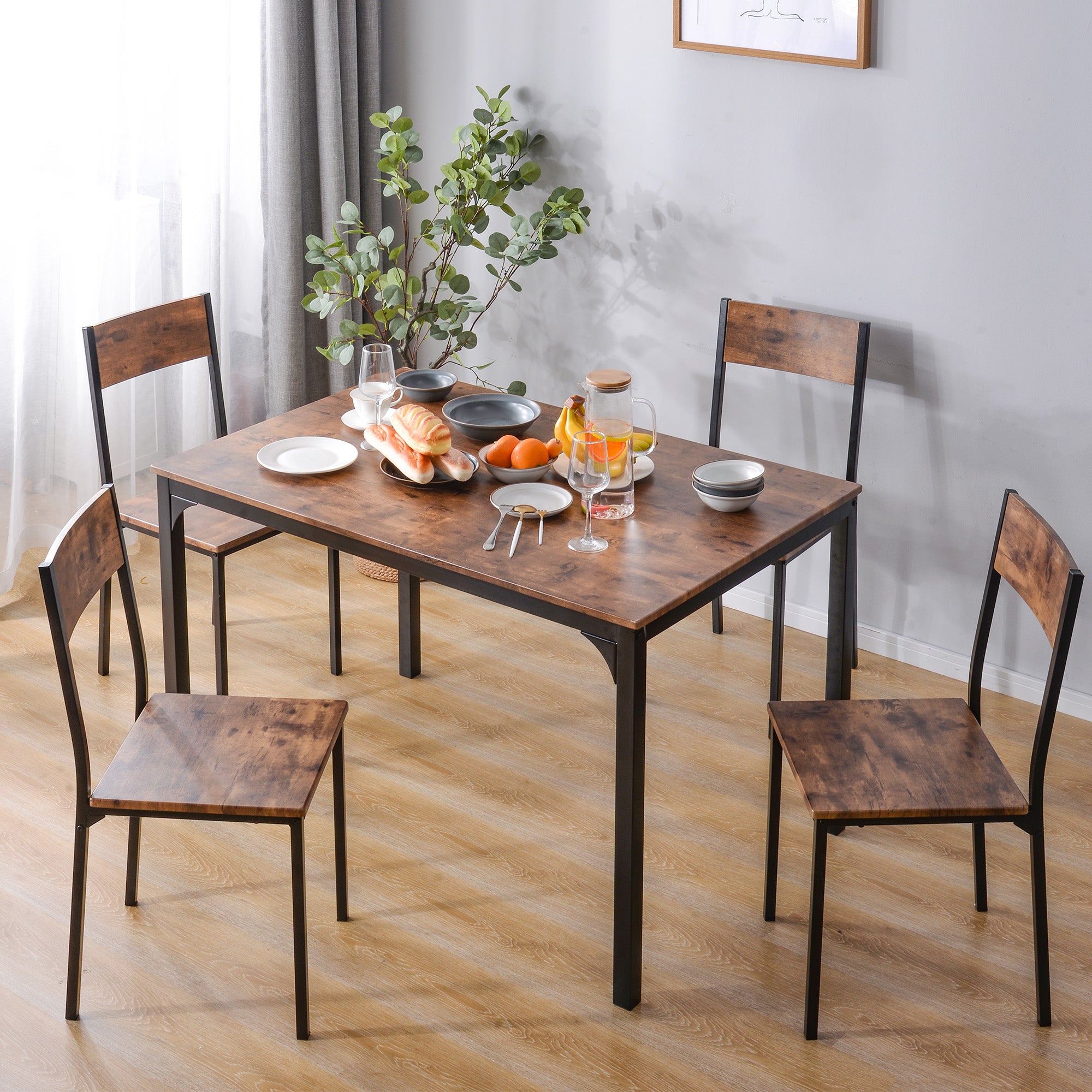 Seating Group Dining Set, Table with 4 Chairs, for Home, Vintage Brown