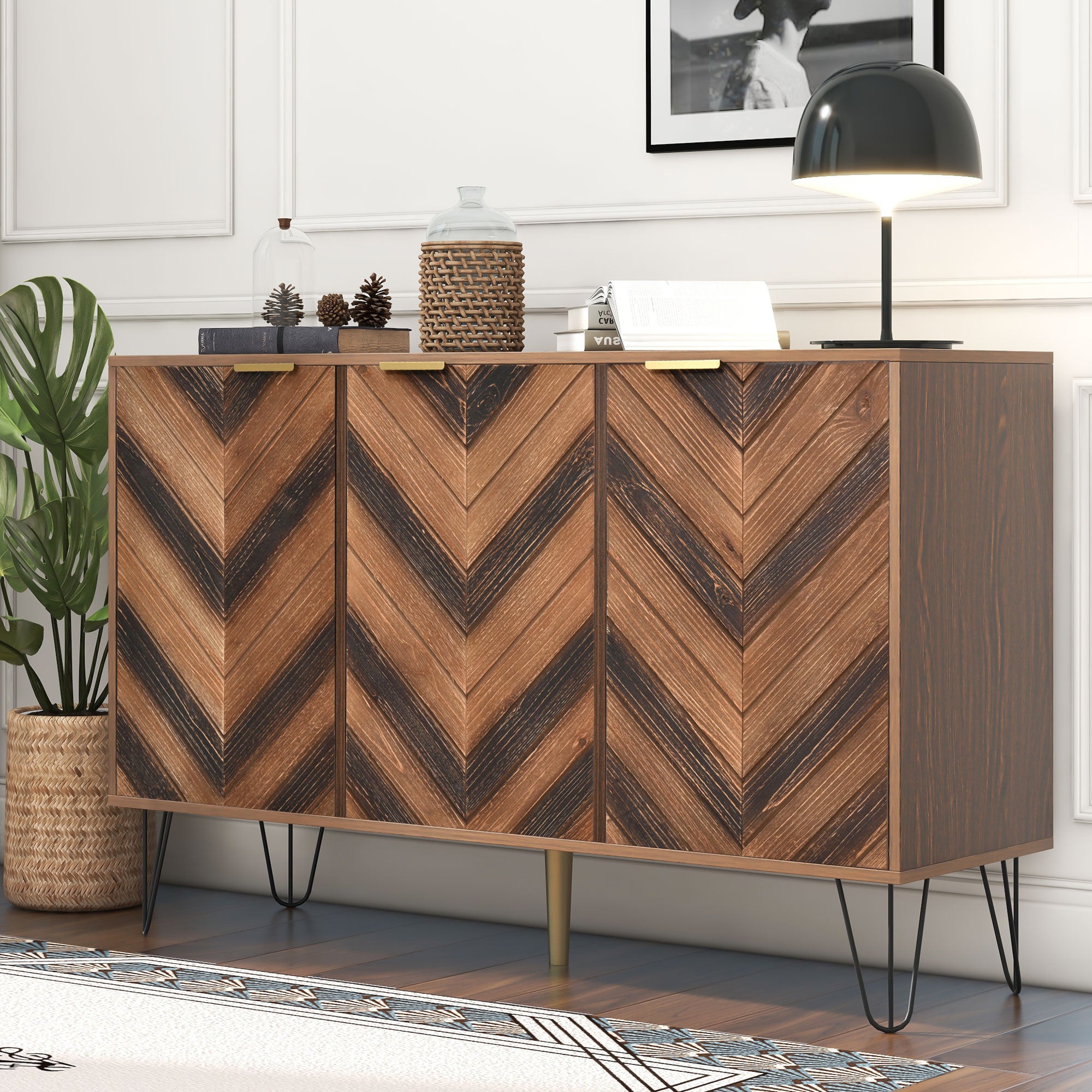Sideboard, Three Doors, Solid Wood Veneer with Golden G