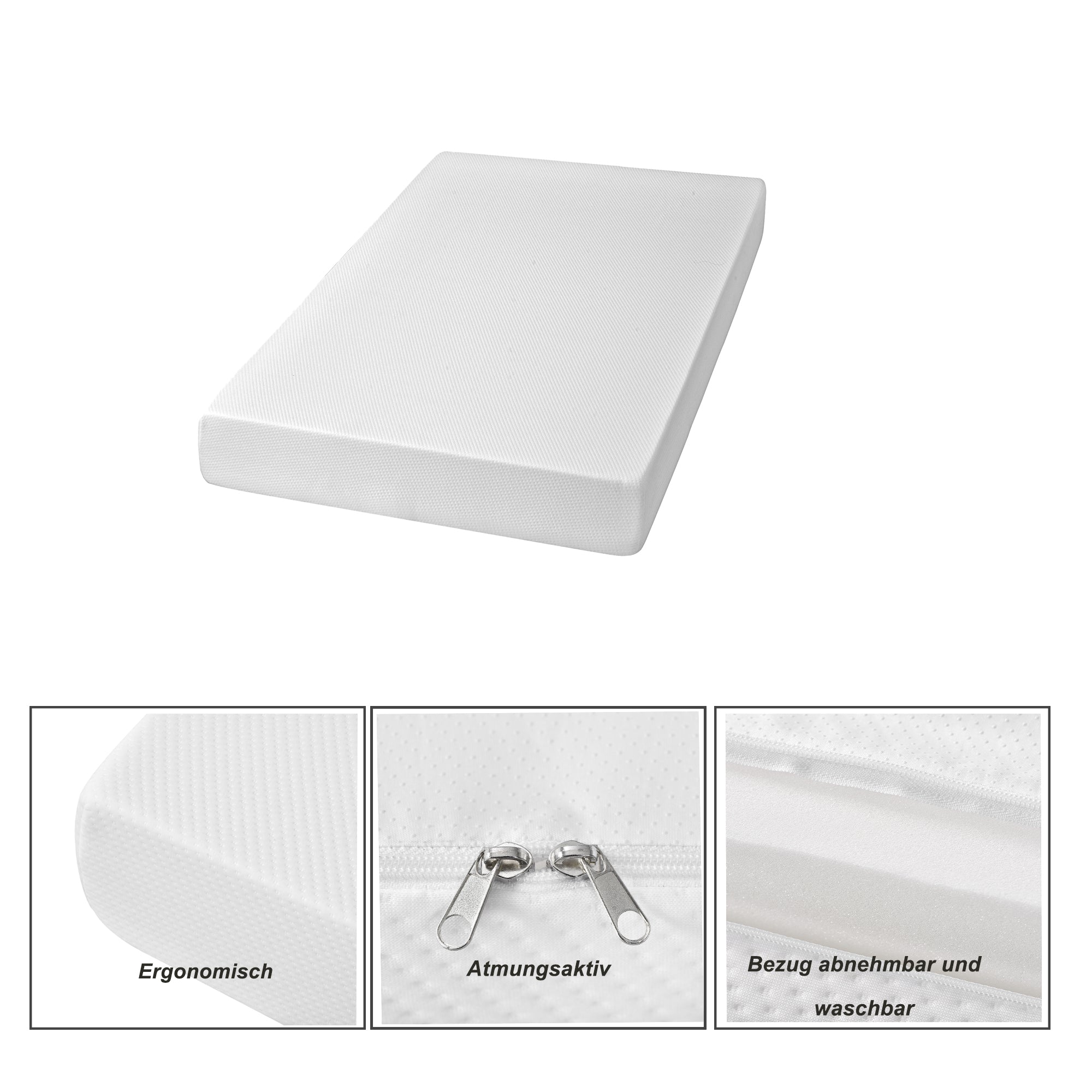 Mattress Comfortable Bedspread with Anti-slip Grips, Oeko-Tex Certified, Ergonomic, Breathable, Durable, Firmness H3, 90x200cm