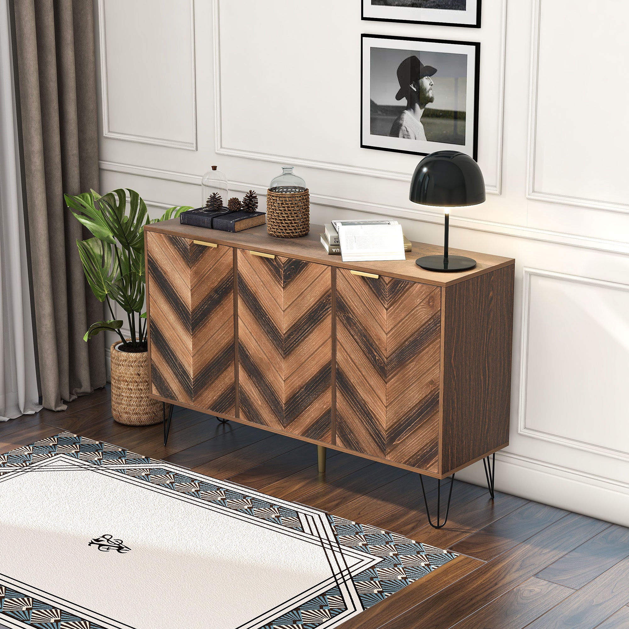 Sideboard, Three Doors, Solid Wood Veneer with Golden G