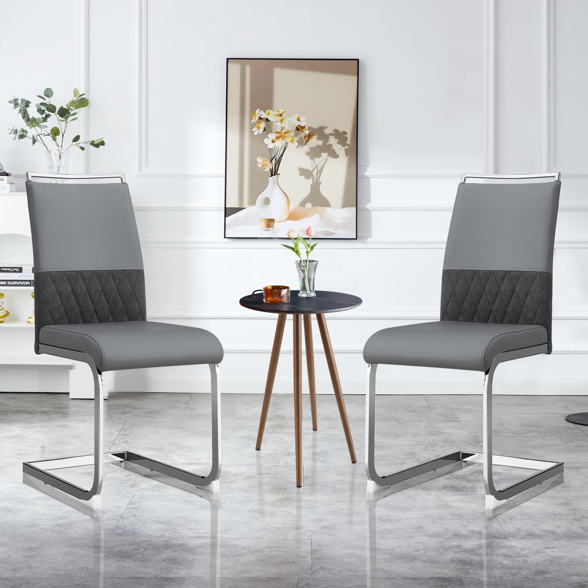 Dining Chairs (Set of 6), Upholstered Side, Grey