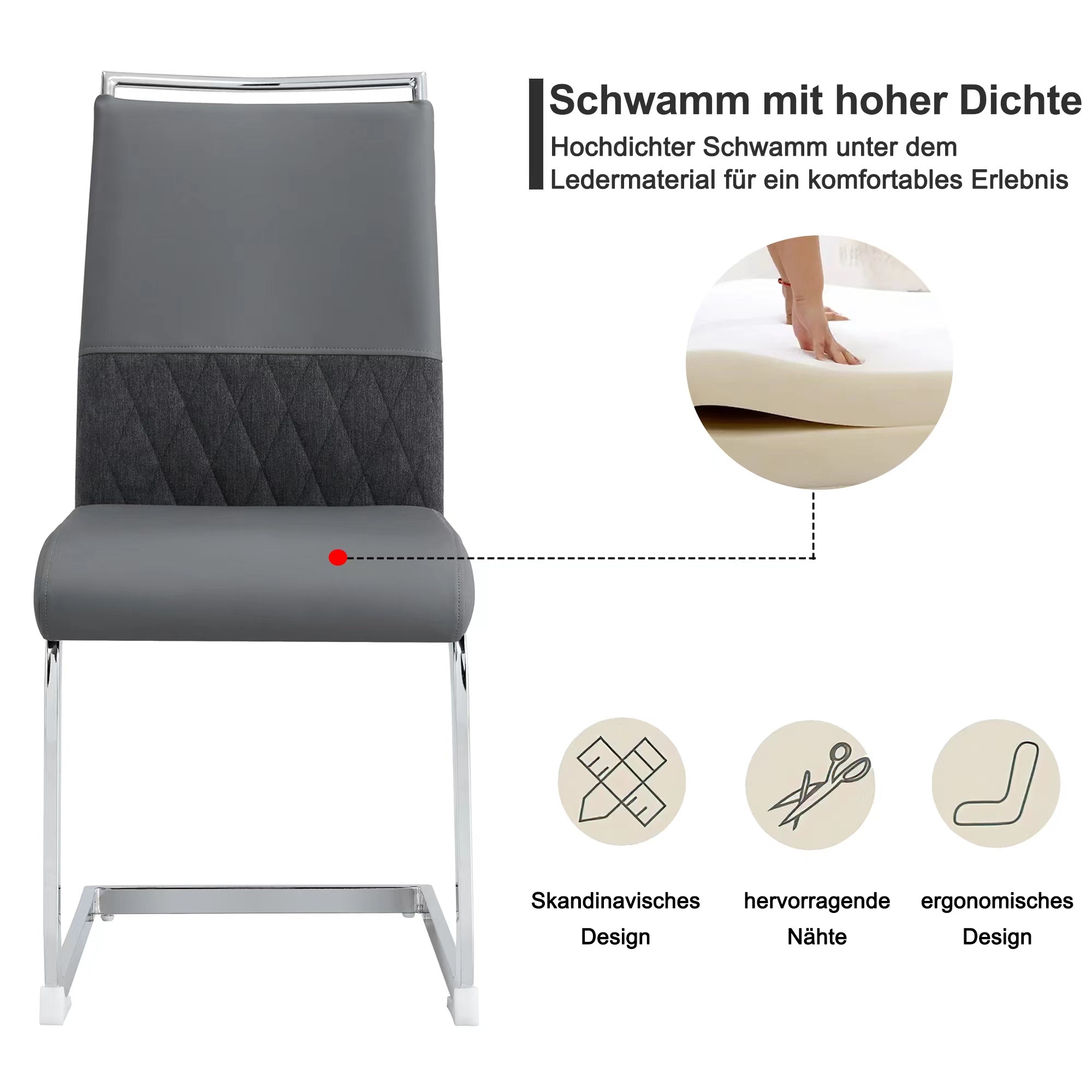 Modern Dining Chairs Set of 2, High Back Upholstered Side Chair with Horizontal Stripe Backrest Design, Grey