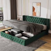 Upholstered Bed, 135x190cm, Hydraulic Lift Storage, Velvet Green