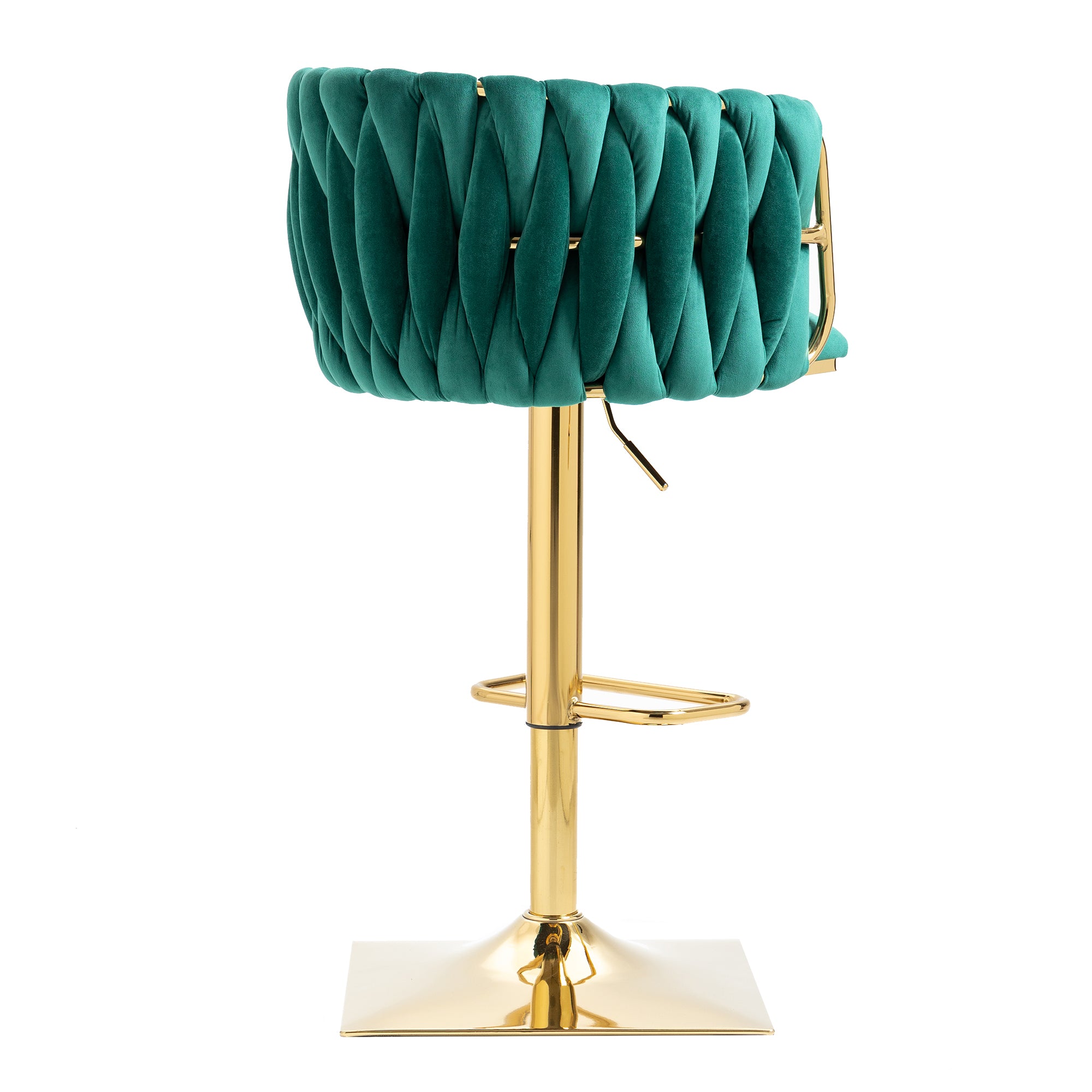 Velvet Bar Stools, Adjustable Swivel with Footrest, Emerald (Set of 2)
