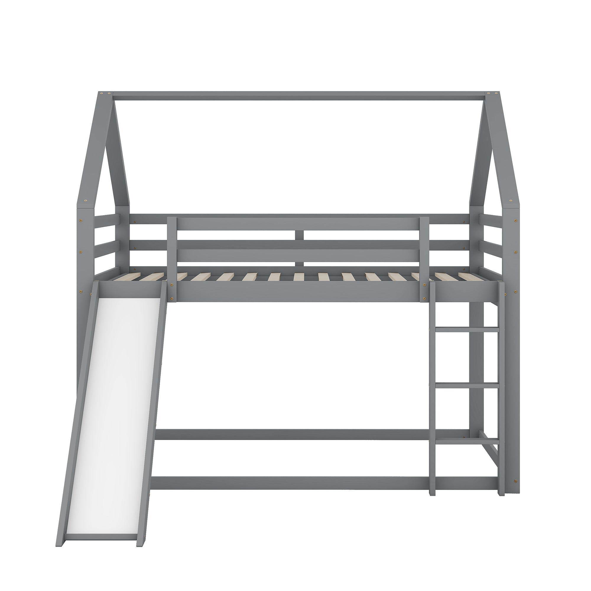 Double Bunk Bed, House Bed with Slide & Ladder, Grey 140x200cm