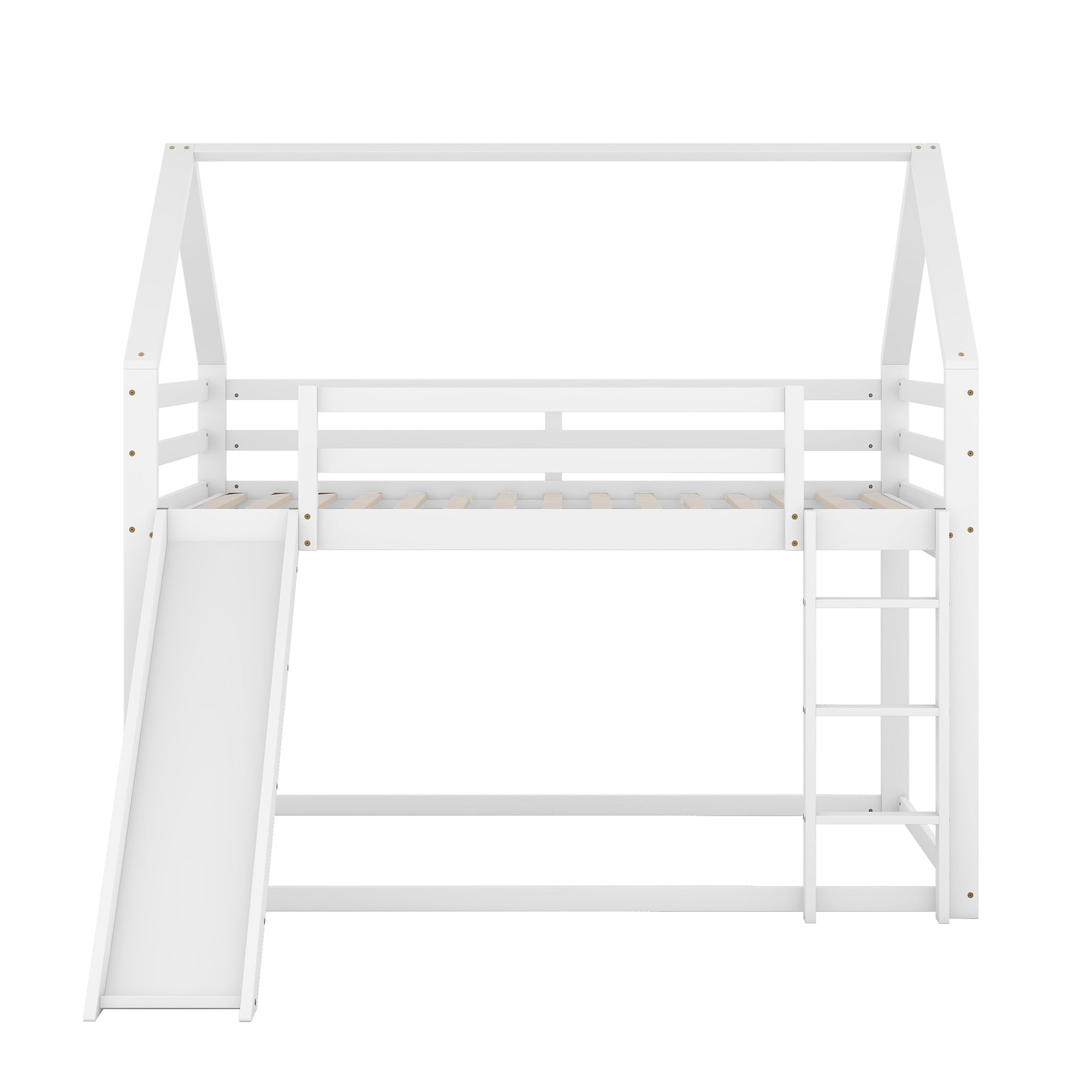 House Bunk Bed 140x200cm Double with Slide & Ladder - White