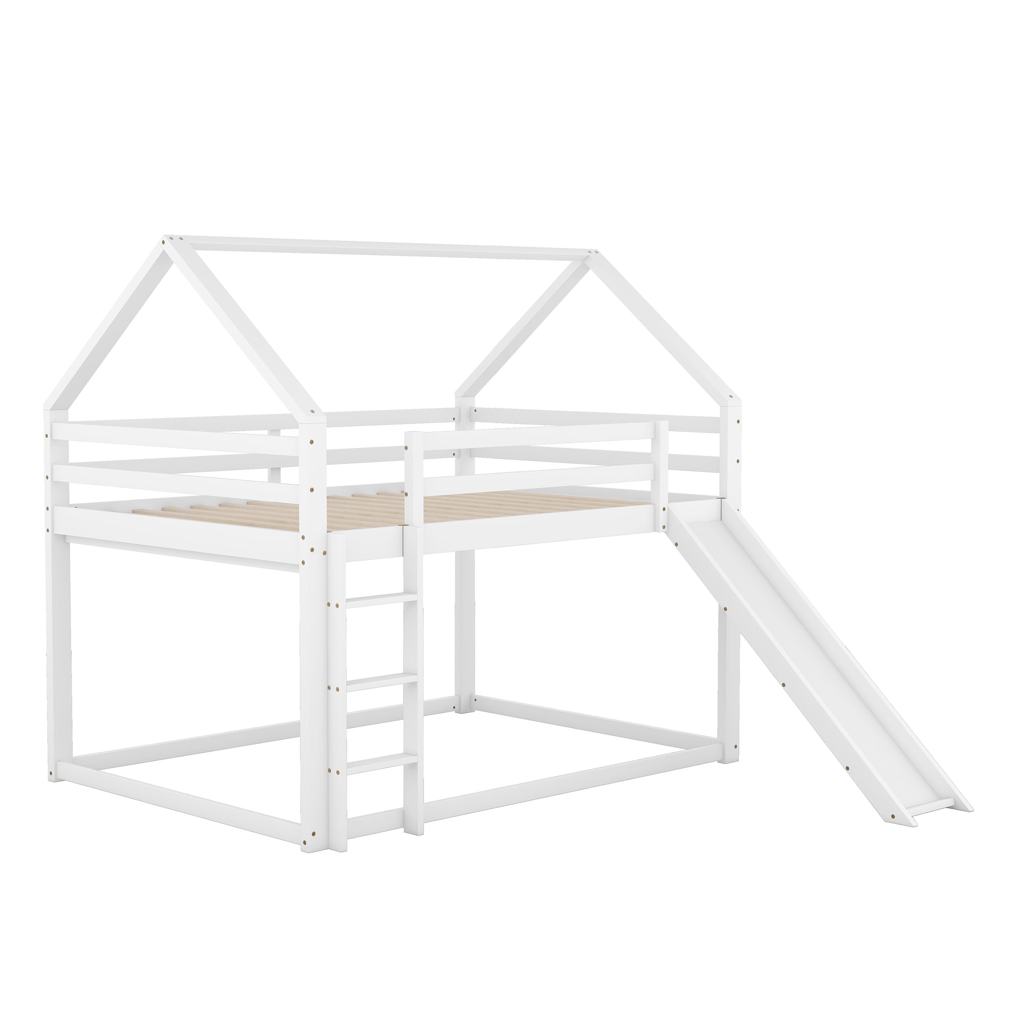 Double Bunk Bed with Slide and Ladder, 140x200cm, White