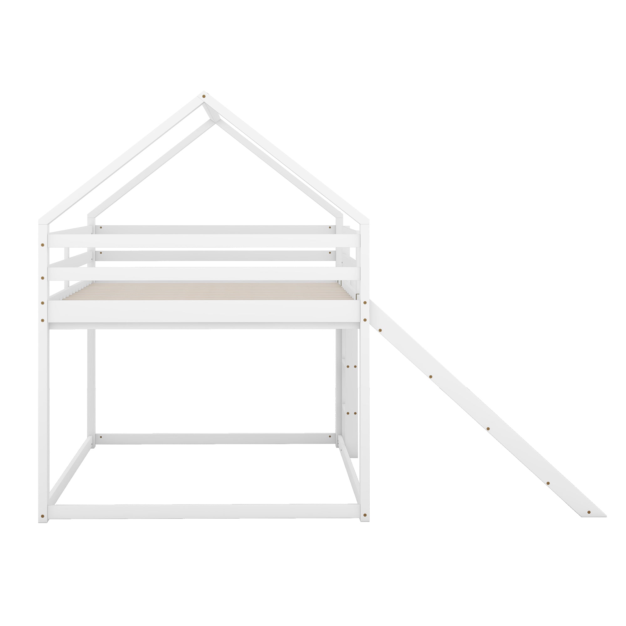 House Bunk Bed 140x200cm Double with Slide & Ladder - White