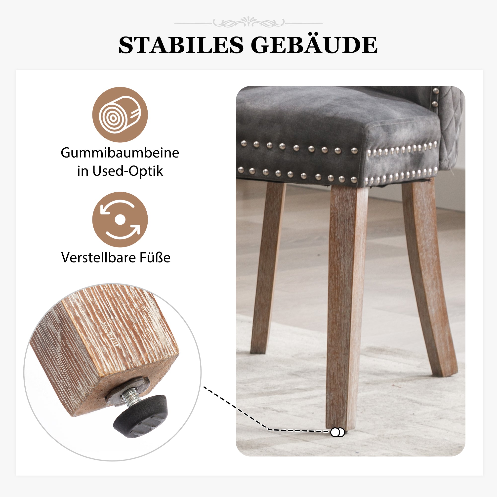 Dining Chair, Upholstered with Nailhead Trim, Velvet Grey