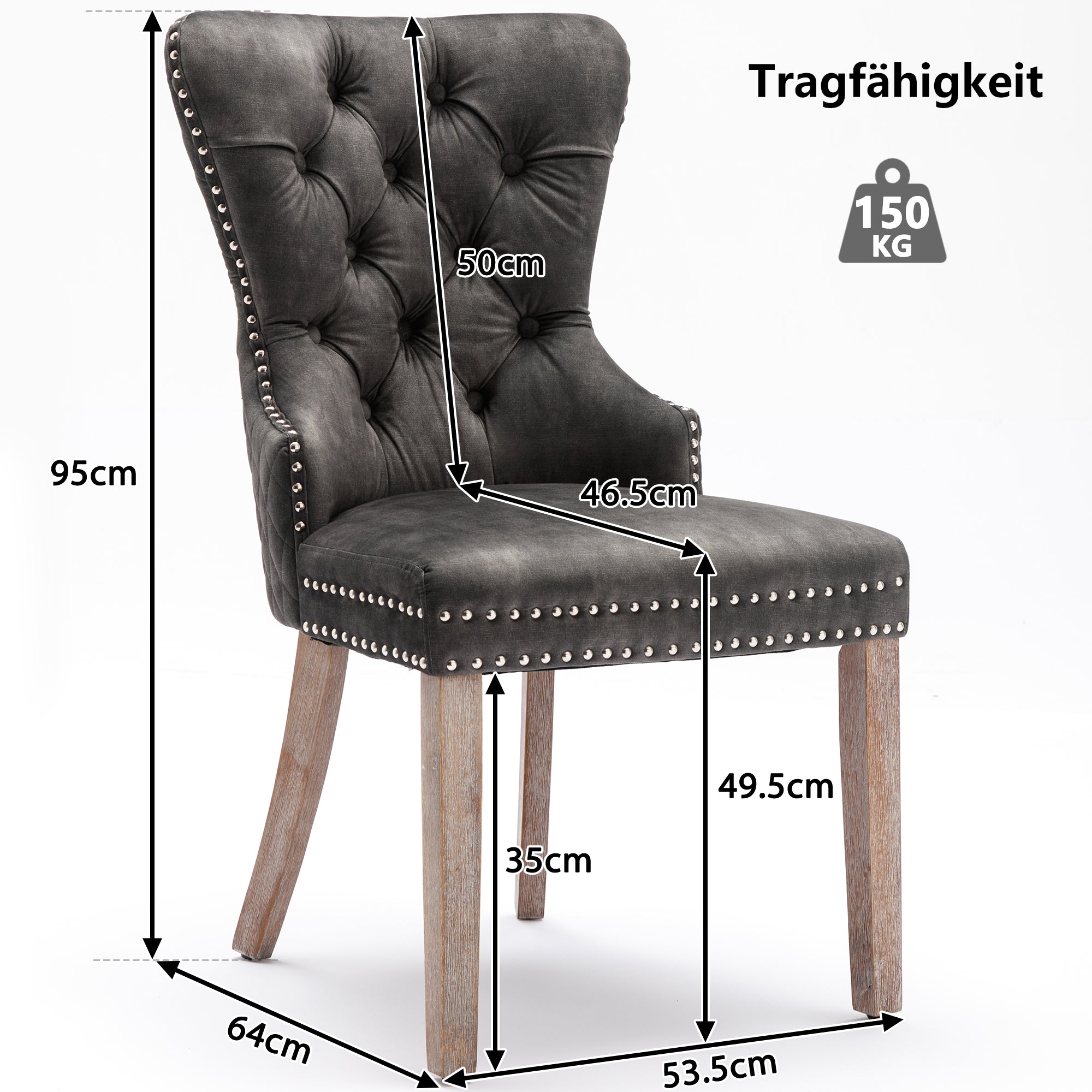 Dining Chair Set (4 pcs) Door Knocker Nailhead Trim Solid Wood Velvet, Grey