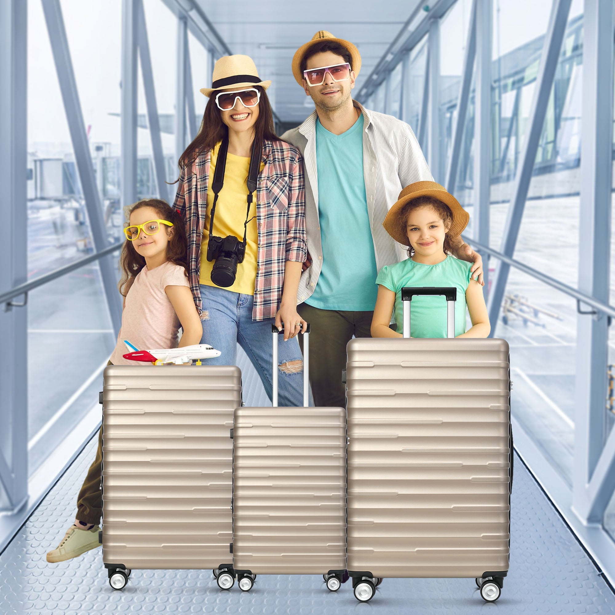 Luggage Set - Expandable, TSA Lock, Waterproof, Telescopic Handle, Gold ABS