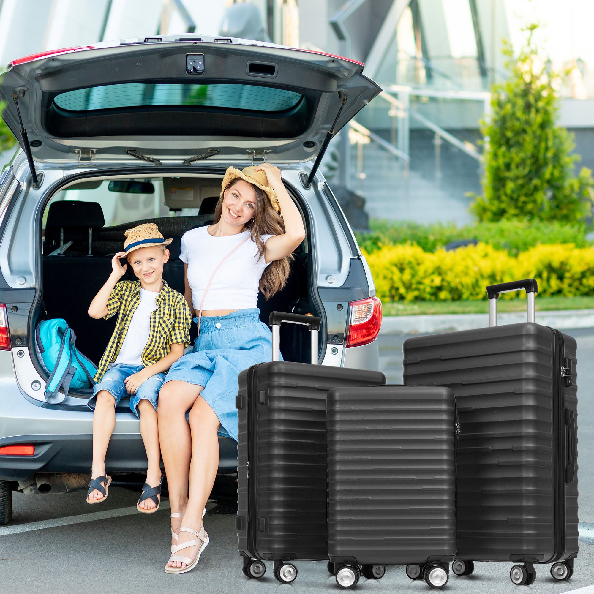 Luggage Set - Three Sizes, ABS Material, TSA Lock, Expandable, Black