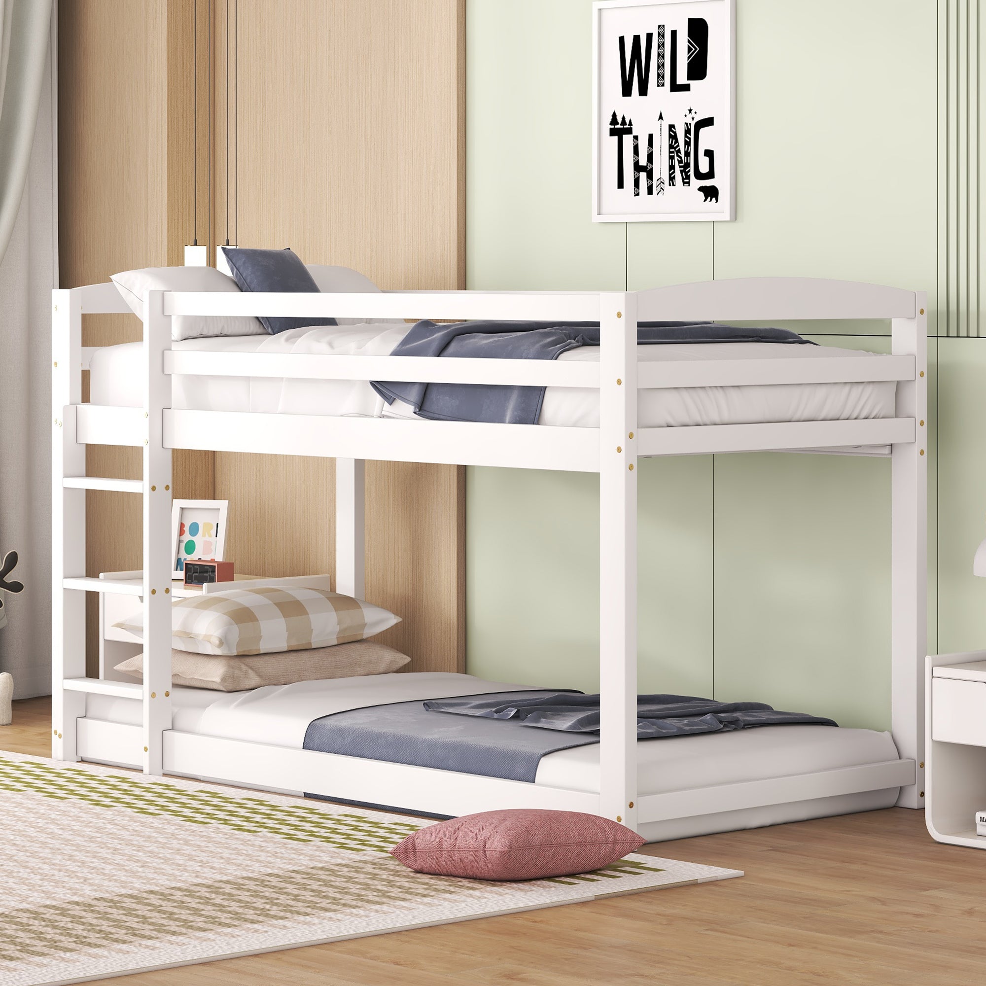 Bunk Bed, Solid Pine Frame, Easy Assembly, 90x200cm, White