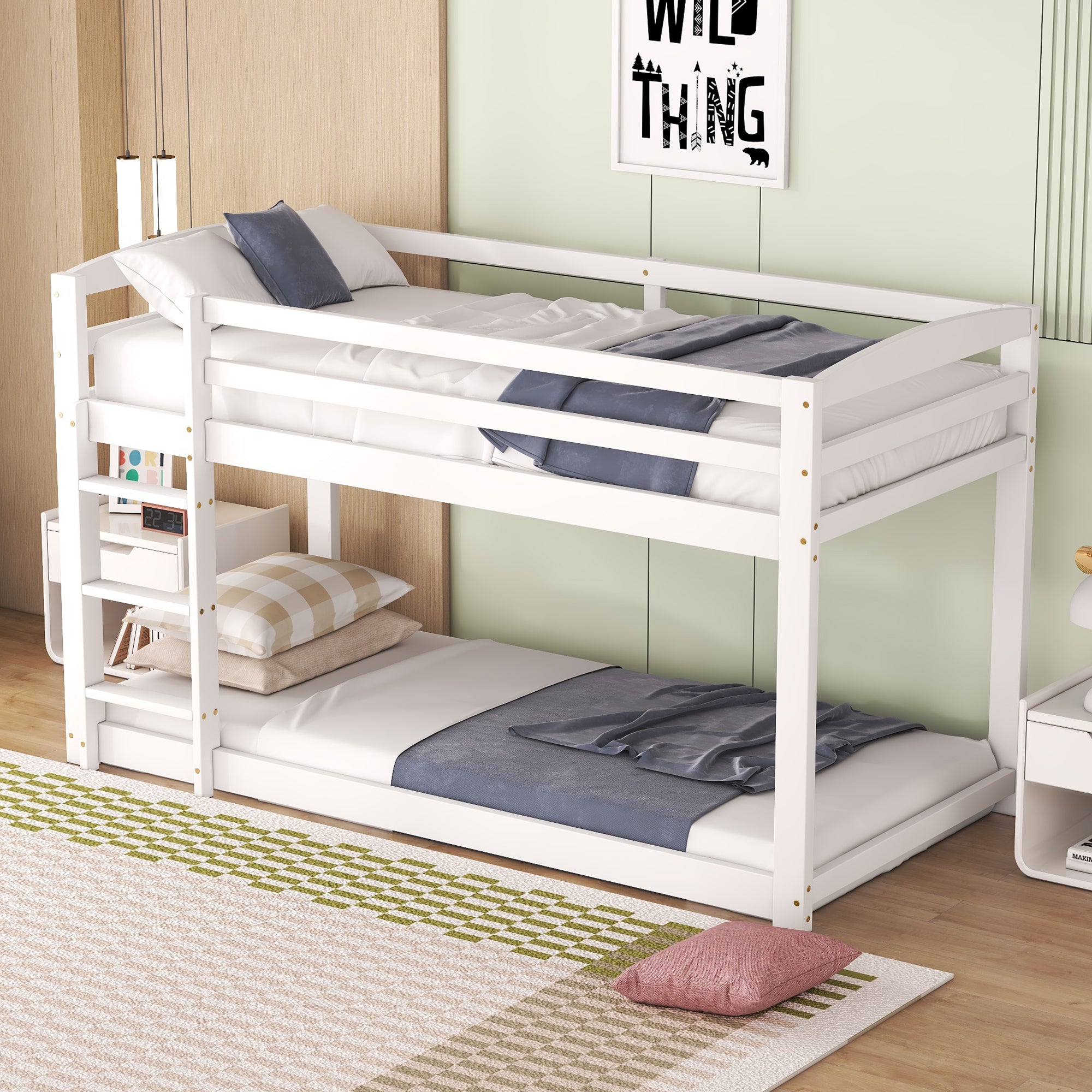Bunk Bed, Solid Pine Frame, Easy Assembly, 90x200cm, White