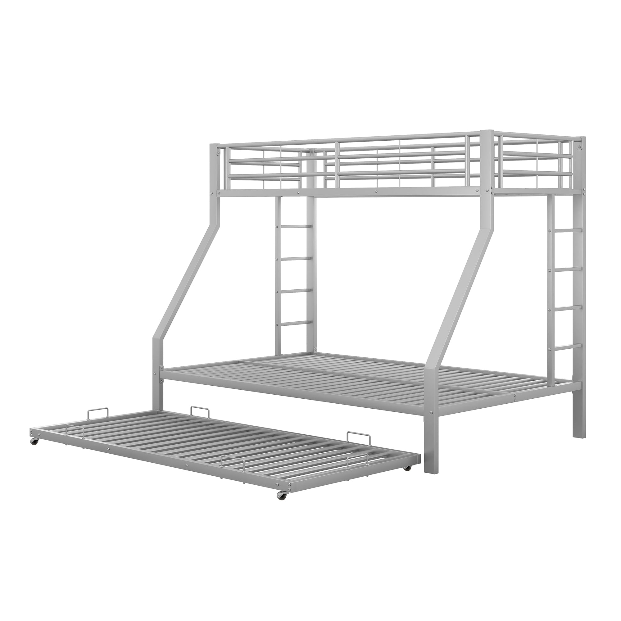 Bunk Bed, Metal with Pull-Out Bed, Ladder, 90(140)x200cm, Silver