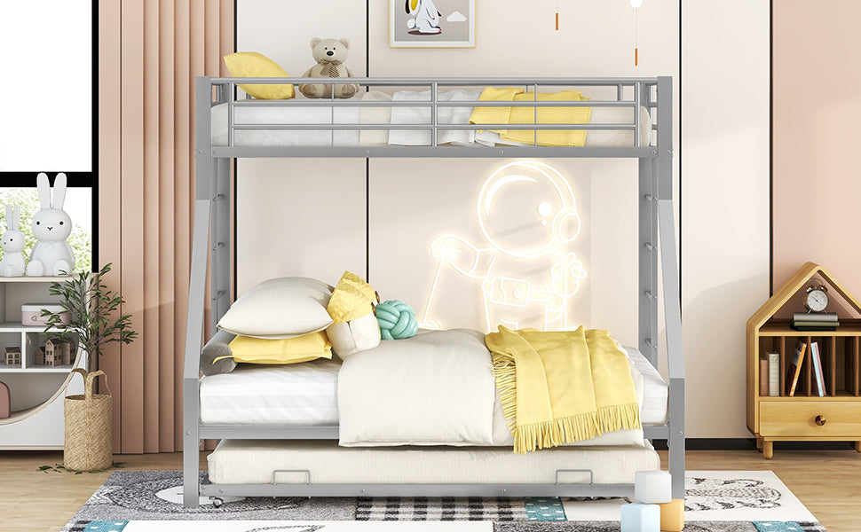 Bunk Bed, Metal with Pull-Out Bed, Ladder, 90(140)x200cm, Silver