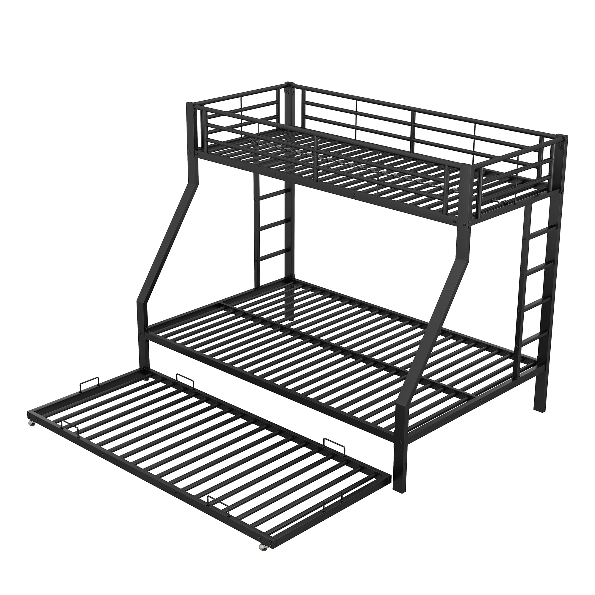 Bunk Bed Pull-Out Bed Ladder on Both Sides Metal, Black