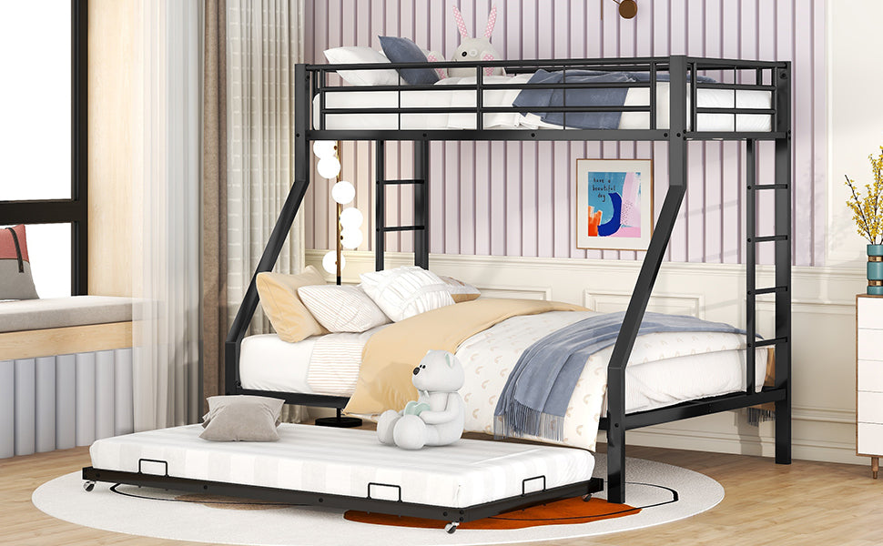 Bunk Bed Pull-Out Bed Ladder on Both Sides Metal, Black