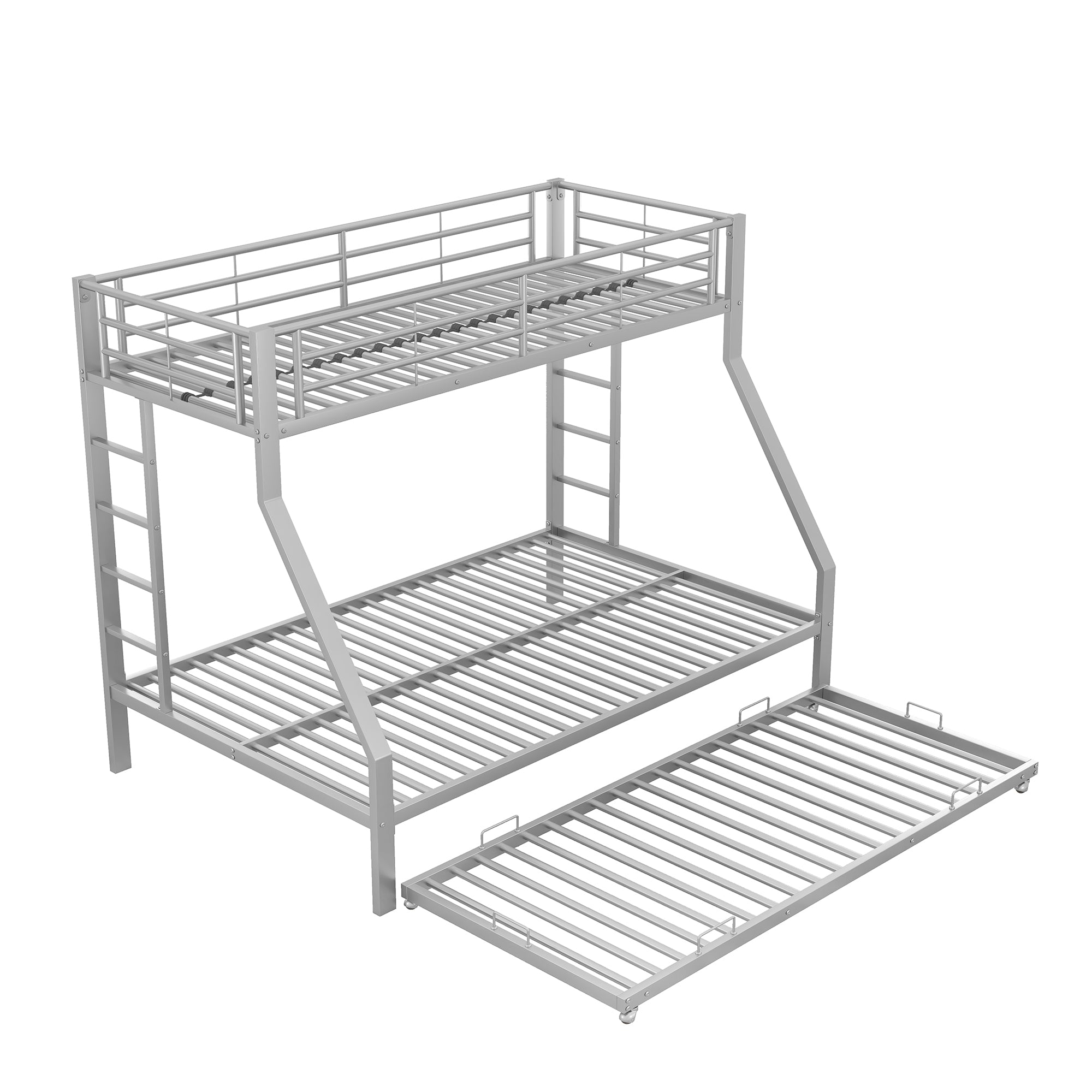 Bunk Bed, Metal with Pull-Out Bed, Ladder, 90(140)x200cm, Silver