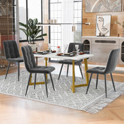 117cm Dining Set Rectangular Table Modern Dark Grey Velvet Chairs Gold Legs