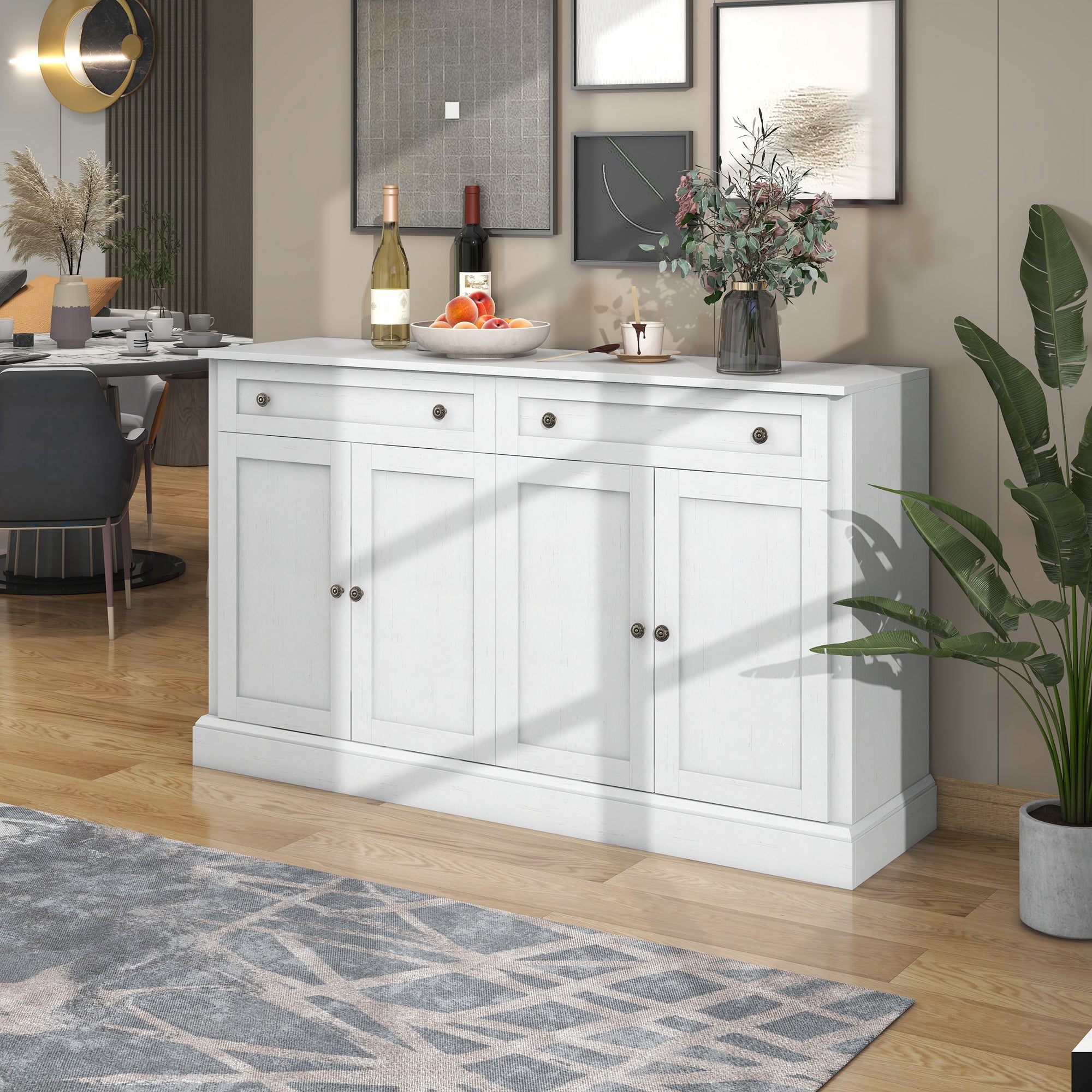 Sideboard, Modern Buffet with 4 Doors & 2 Drawers, 150x40x86cm, Antique White