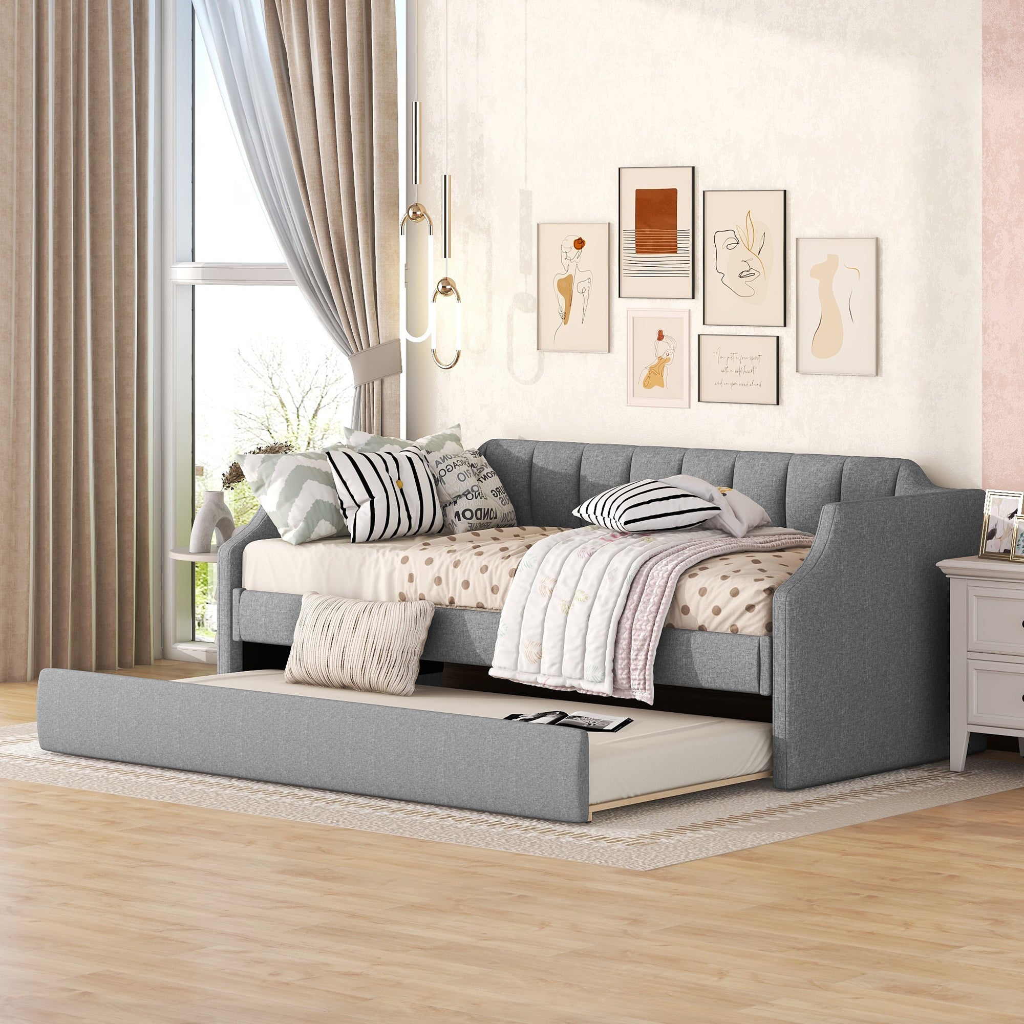 Daybed Upholstered Single Rollaway Bed 90x200cm - Grey