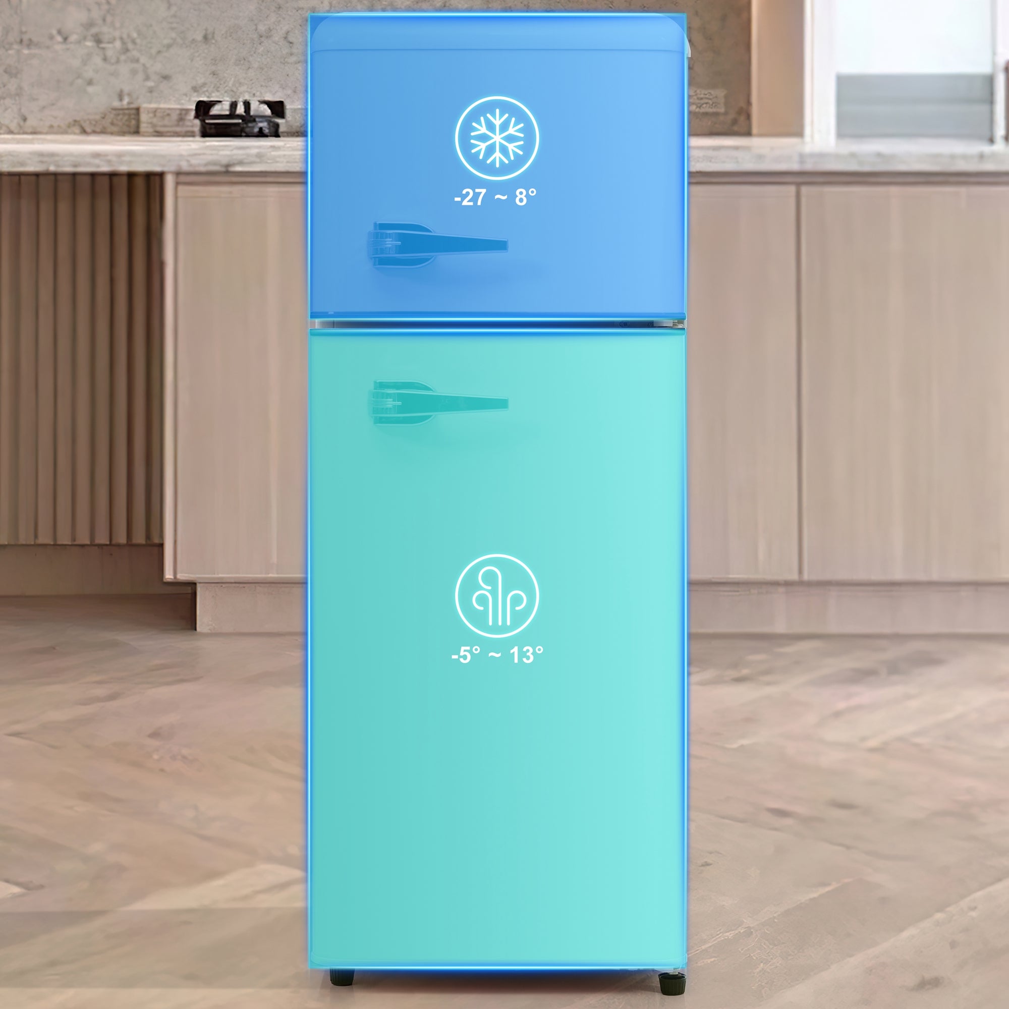 Retro Refrigerator Fridge-Freezer 92L Capacity 2-Door, LED Light