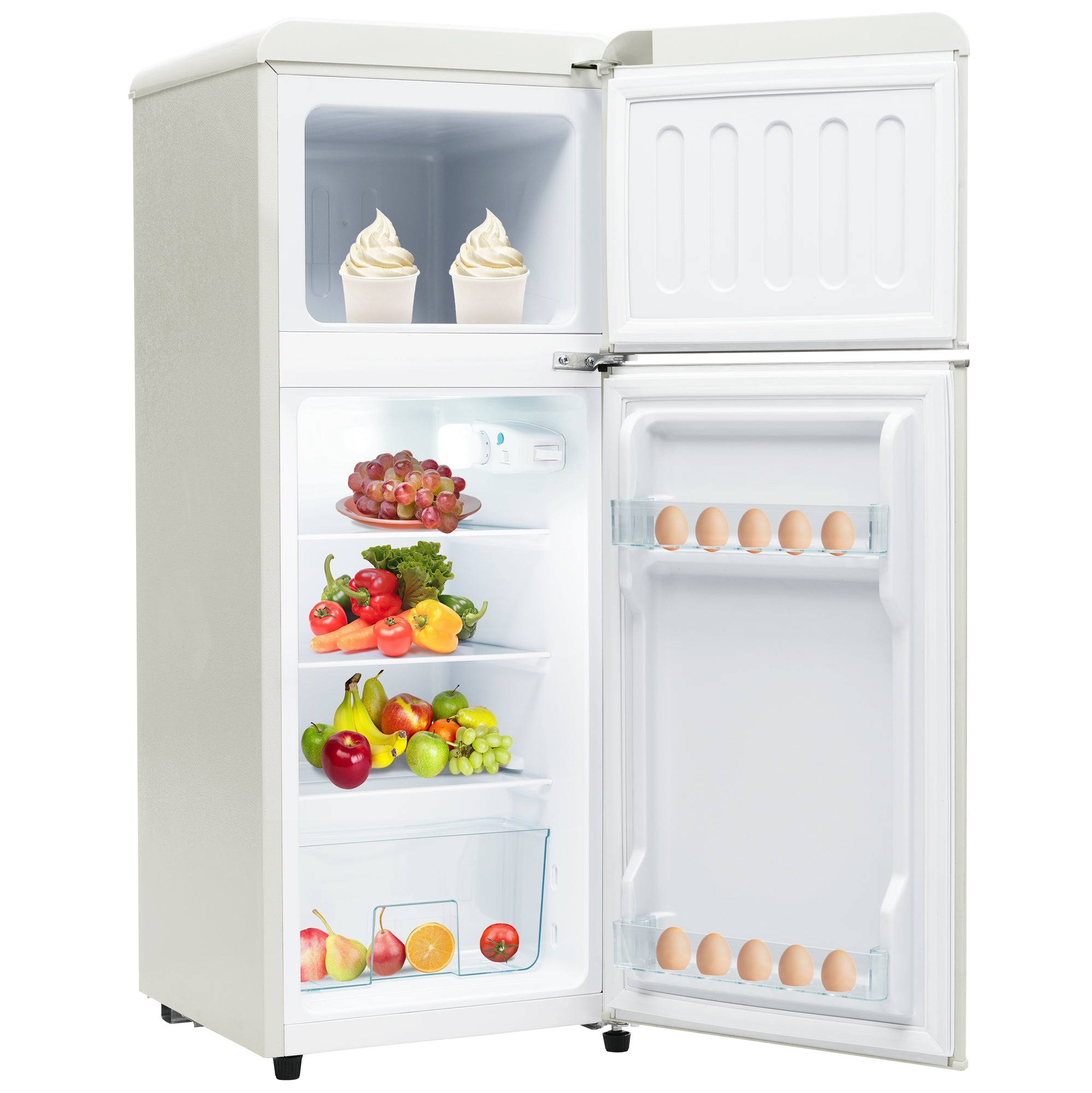 Retro Refrigerator Fridge-Freezer 92L Capacity 2-Door, LED Light