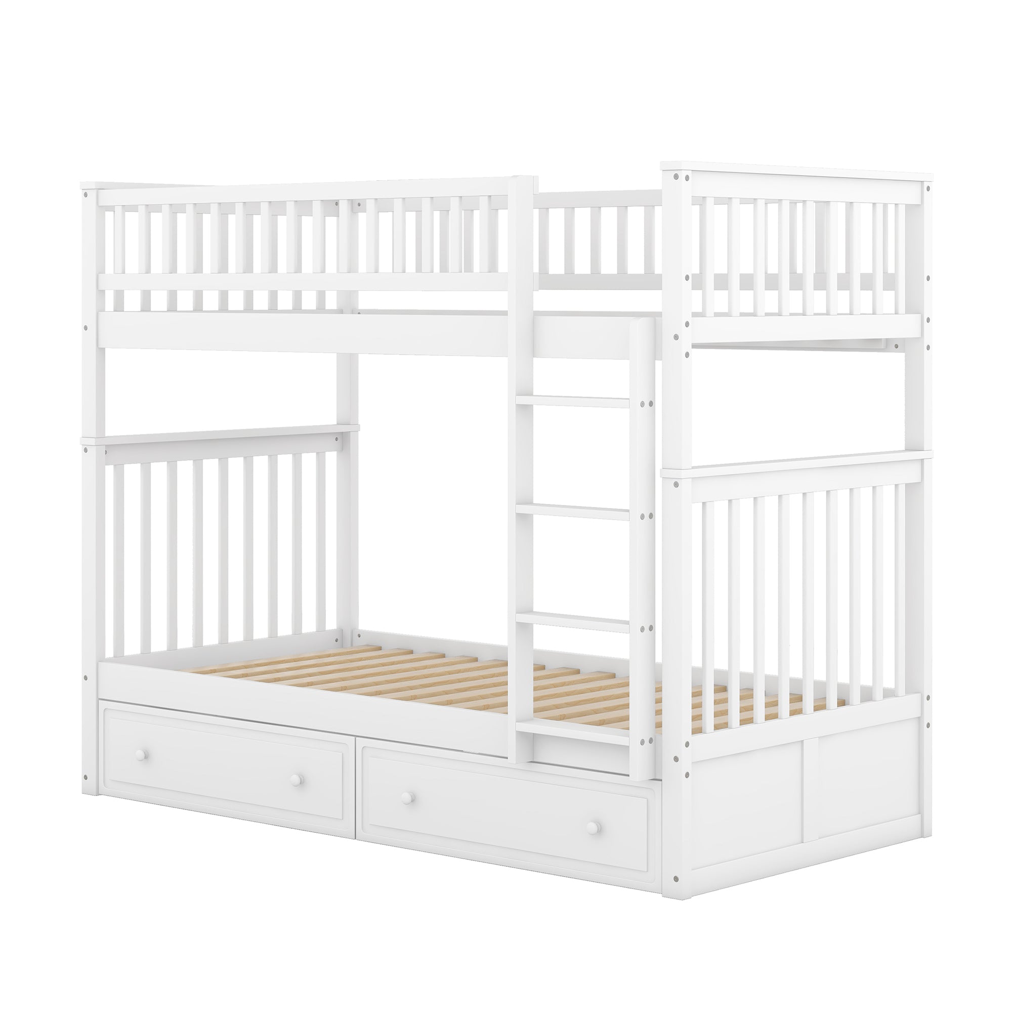 Bunk Bed 90x200cm Convertible with Drawers - White
