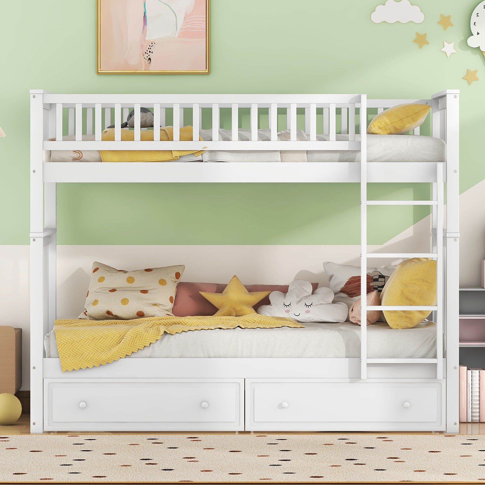 Bunk Bed 90x200cm Convertible with Drawers - White