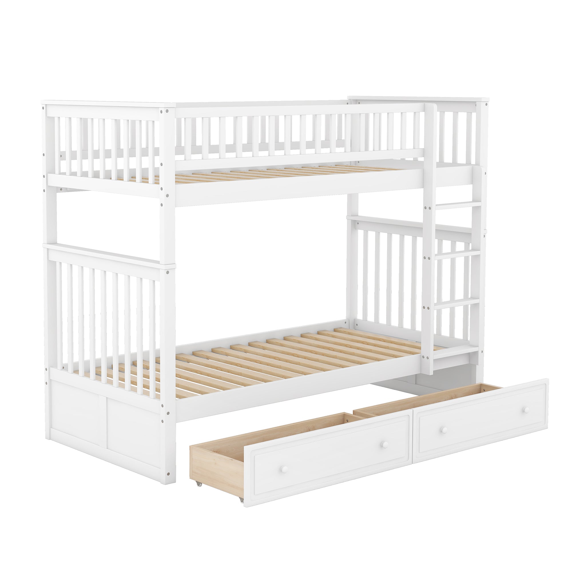 Bunk Beds 90x200cm, Convertible with Drawers, White
