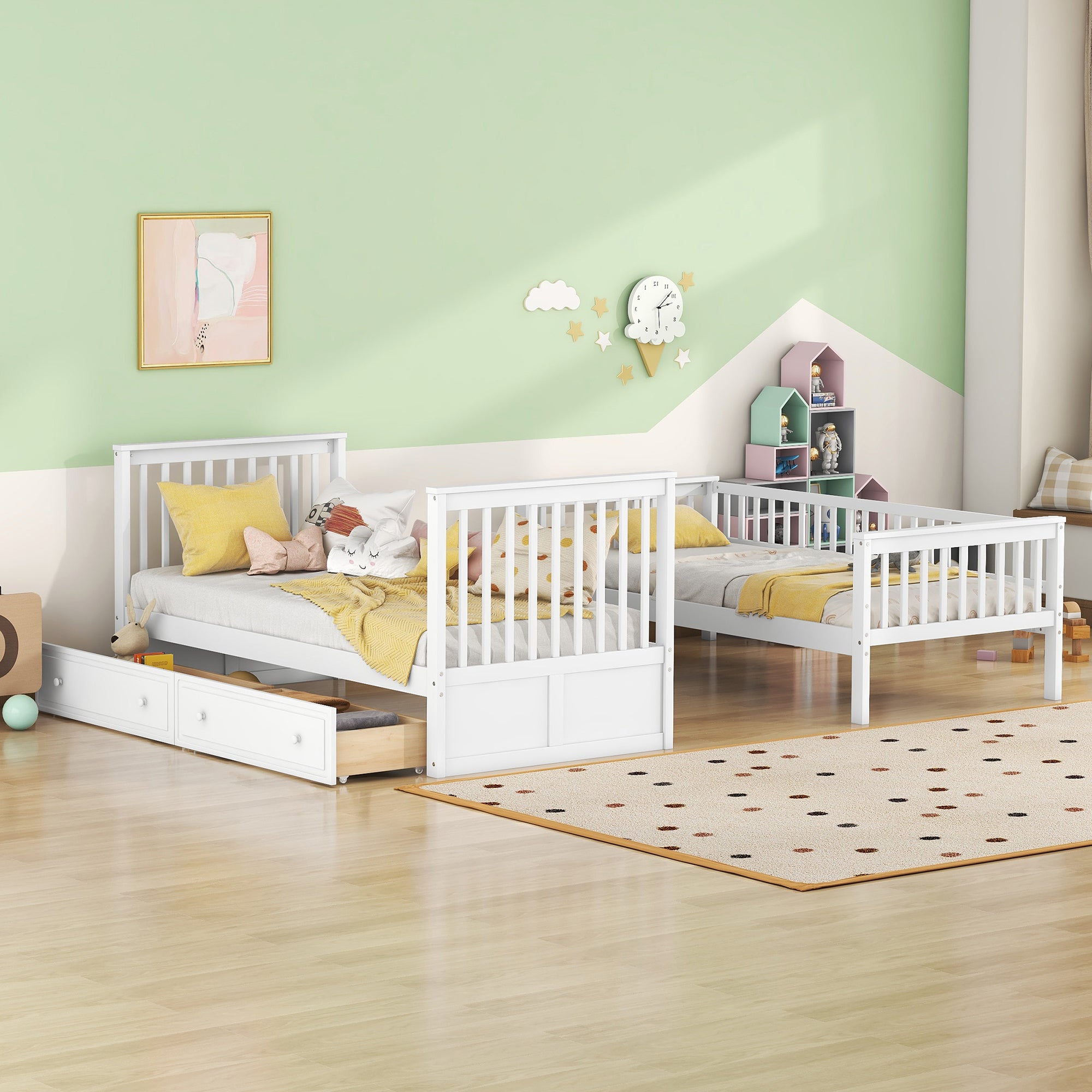 Bunk Bed 90x200cm Convertible with Drawers - White