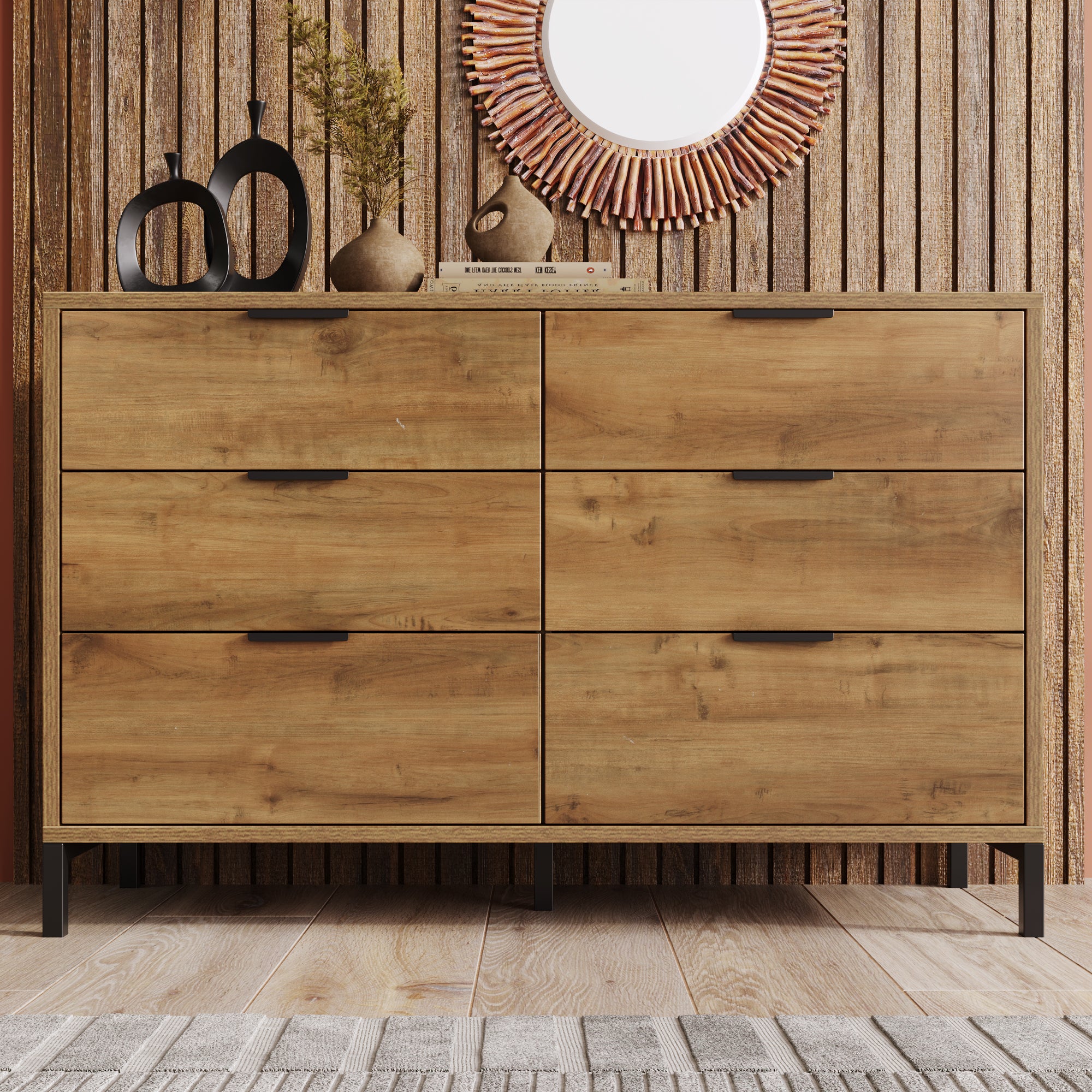 Chest of Drawers Sideboard, 6 Drawers 120x40x76cm Highboard, Dark Oak