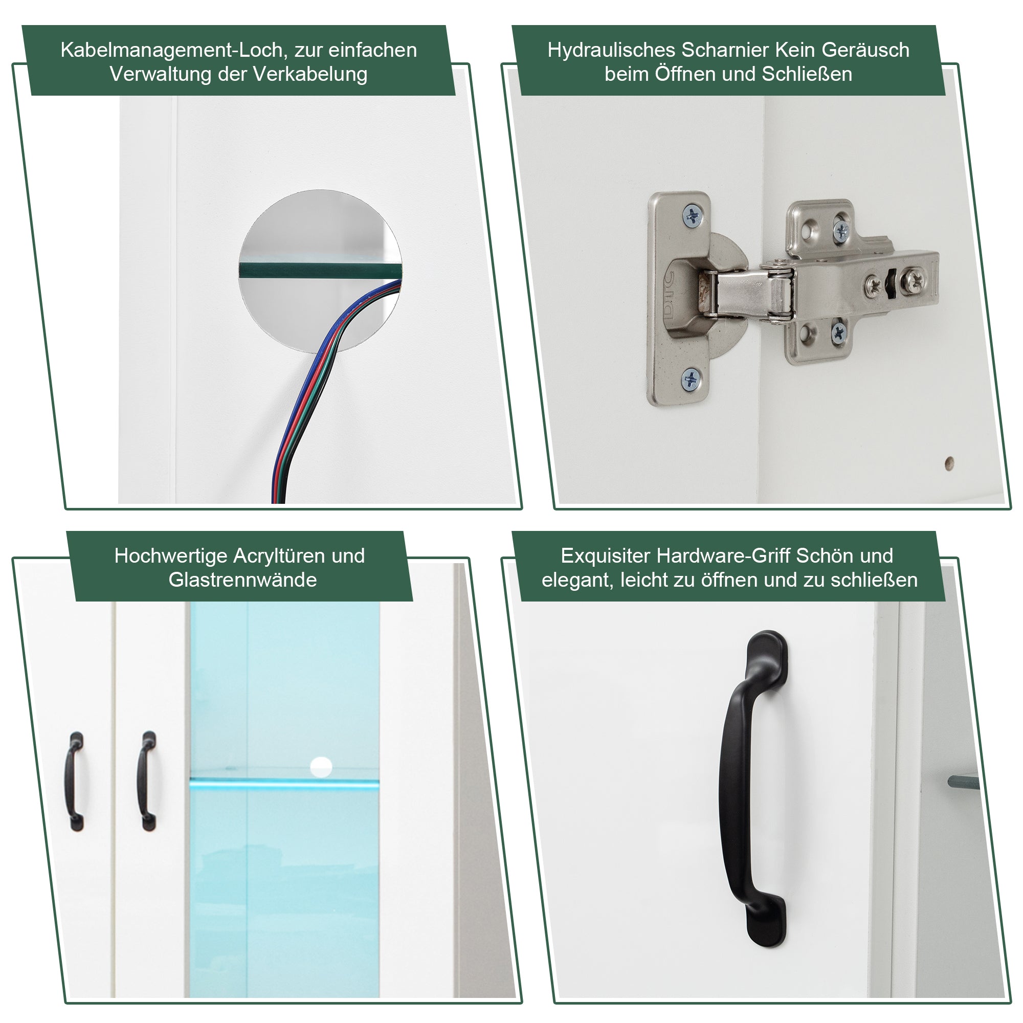 Display Cabinet, 16-Color LED Illuminated with 2 Transparent Doors, Freestanding, White