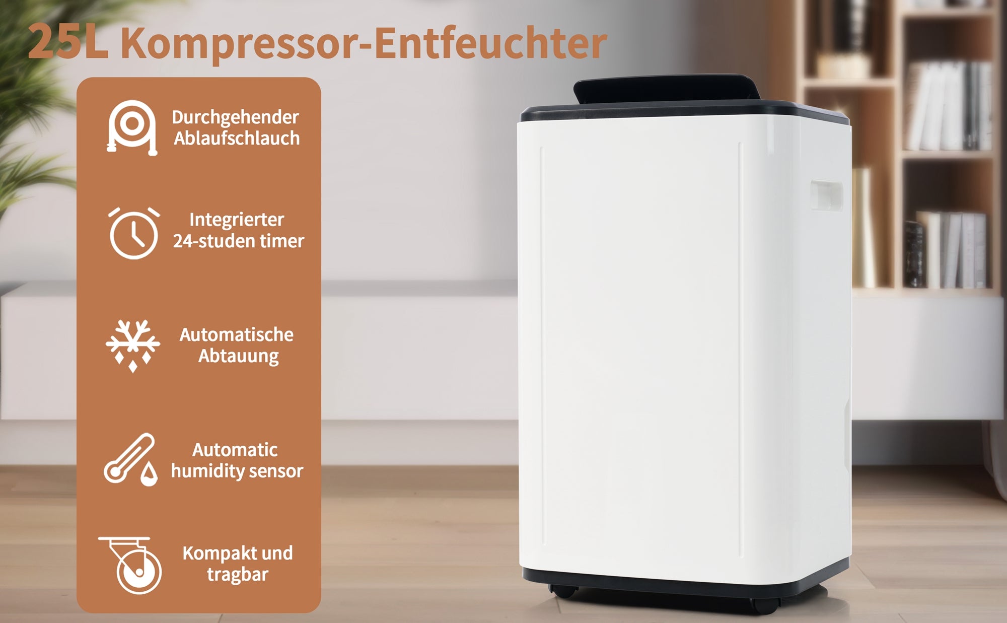 Dehumidifier 25L/day, 3-in-1 Air Purifier & Dryer, 6L Water Tank LED Screen