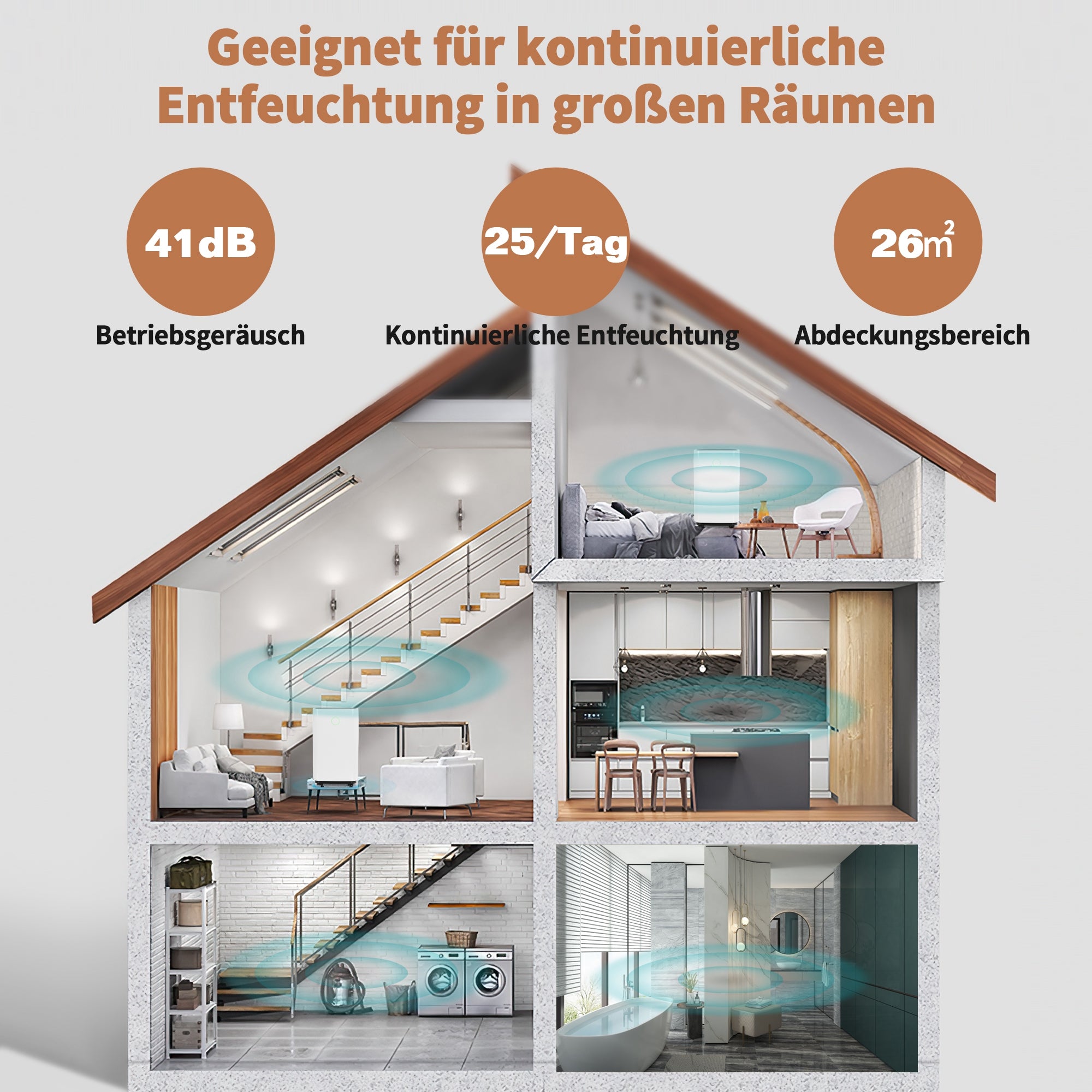 Dehumidifier 25L/day, 3-in-1 Air Purifier & Dryer, 6L Water Tank LED Screen