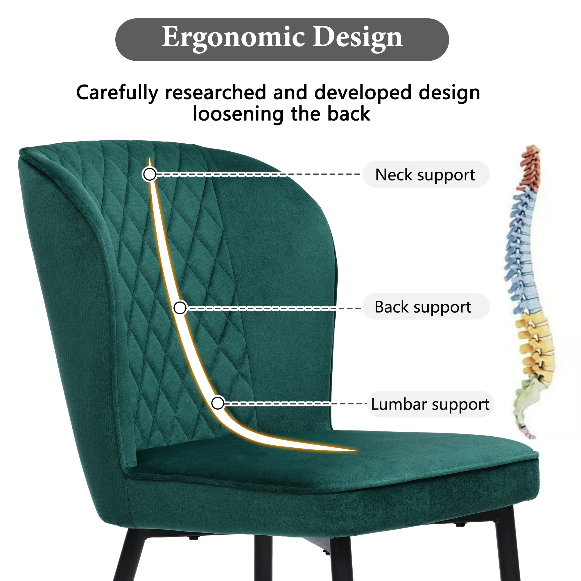 Dining Chair (Set of 4), Upholstered Velvet with Metal Frame, Dark Green