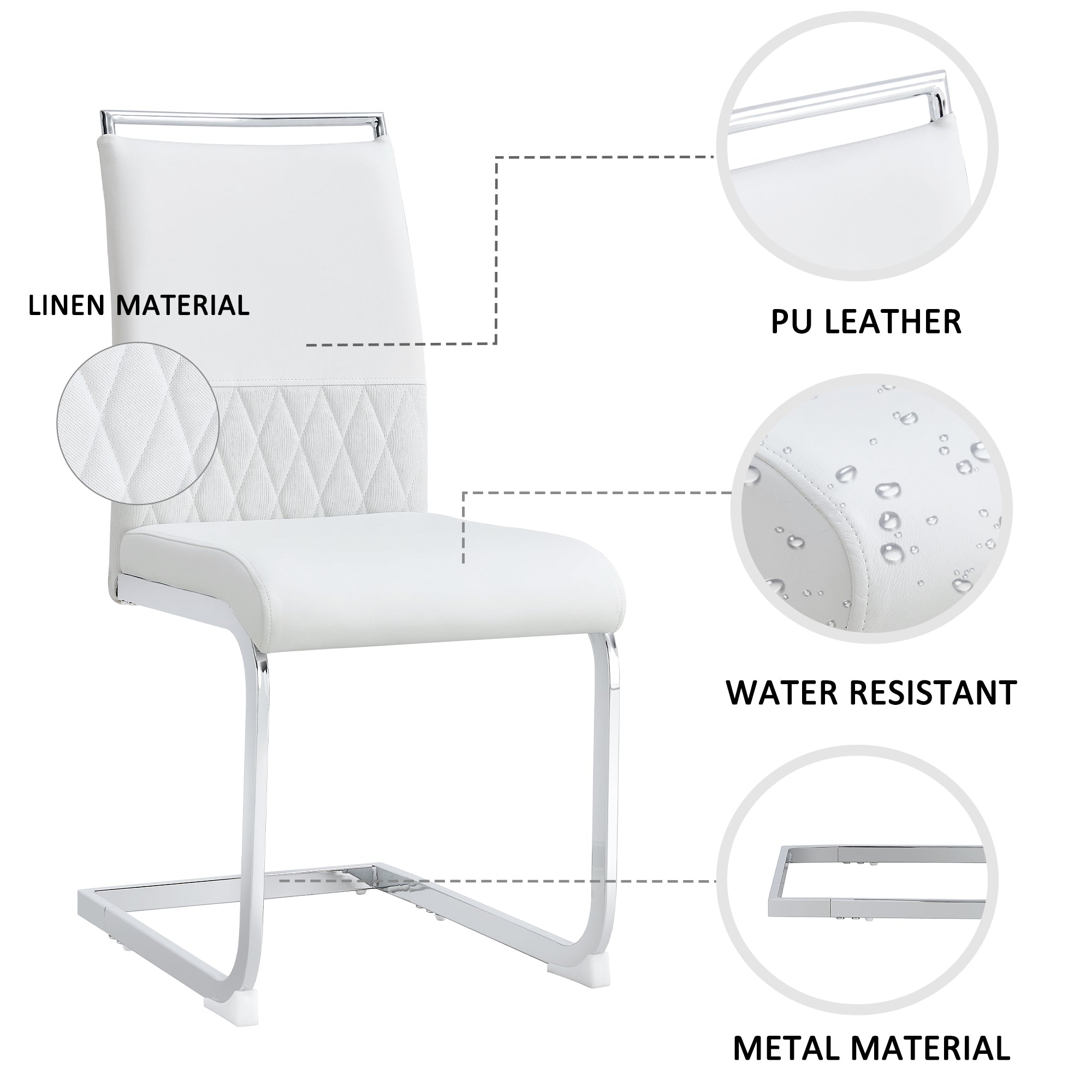 Dining Chairs (Set of 6), Upholstered High Back Side, White