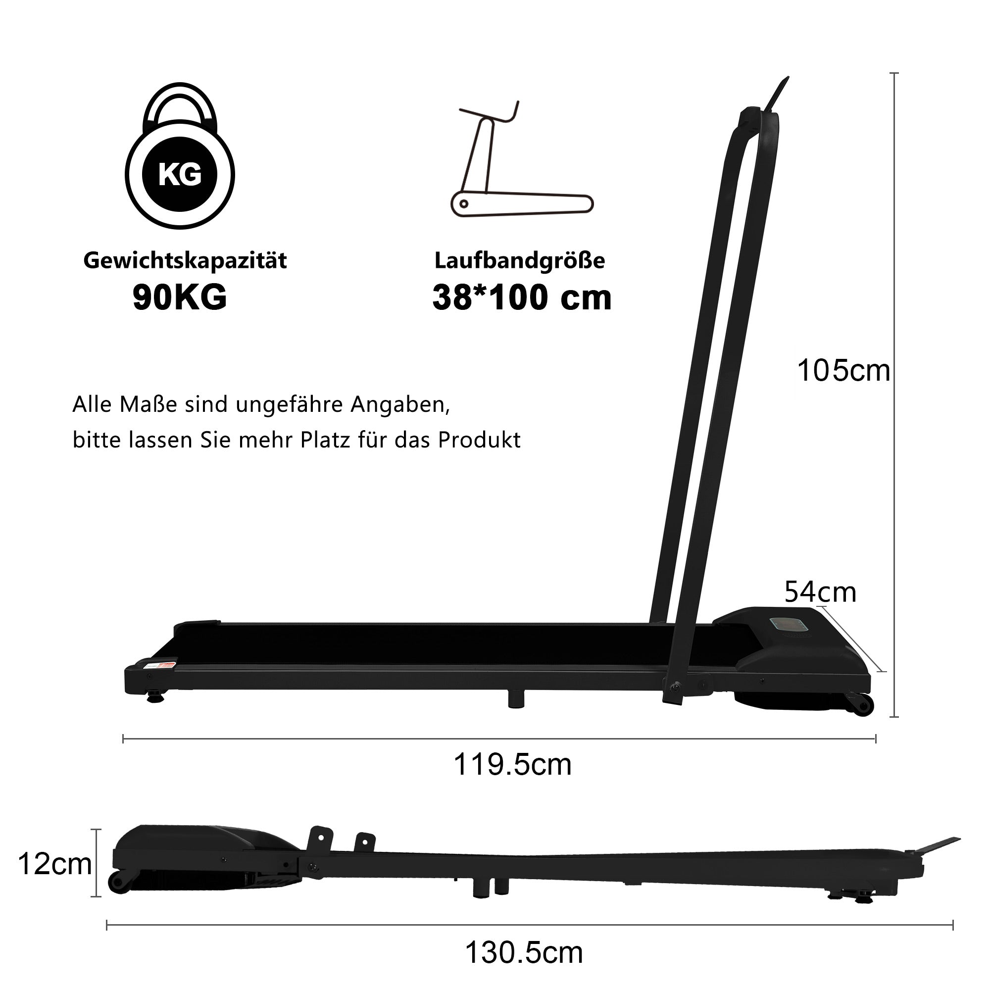Treadmill, 2-in-1 with Remote Control, LED Display & Bluetooth Speaker, Foldable