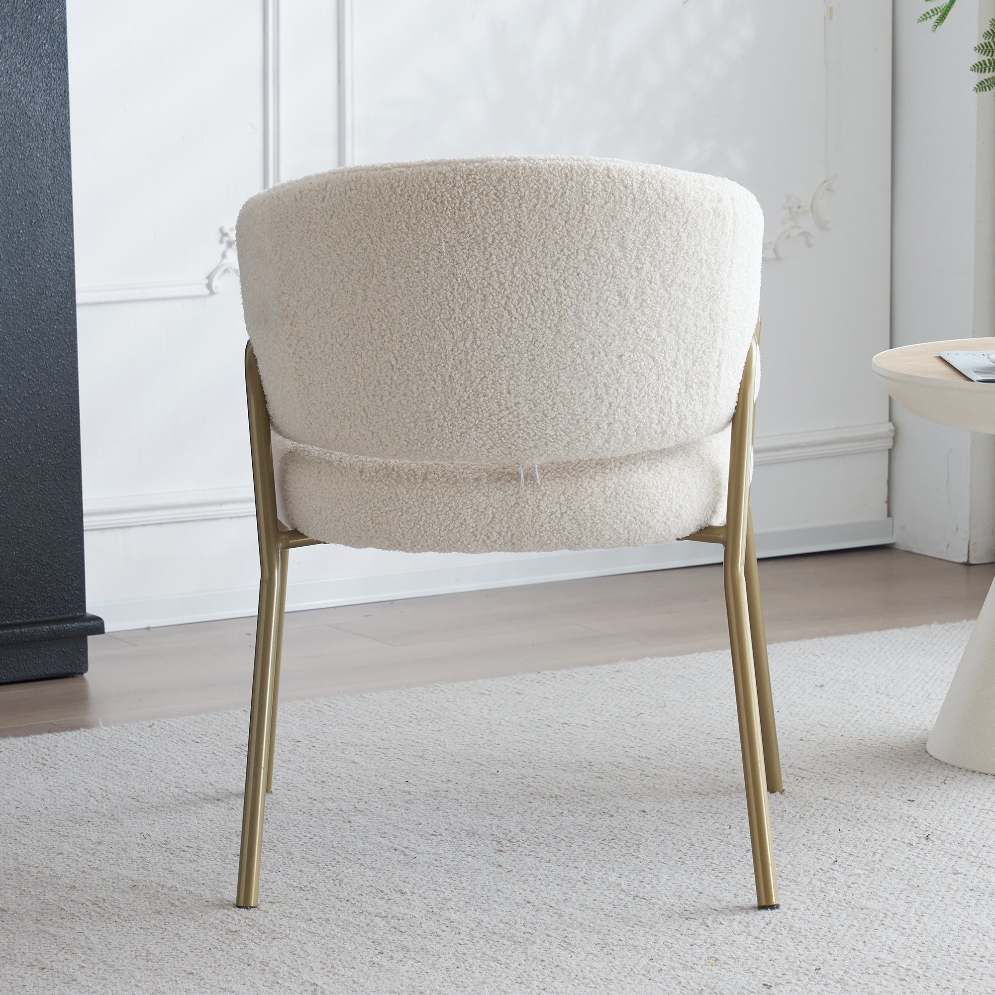 White Dining Chair - Modern, Lamb Velvet, Gold Finish